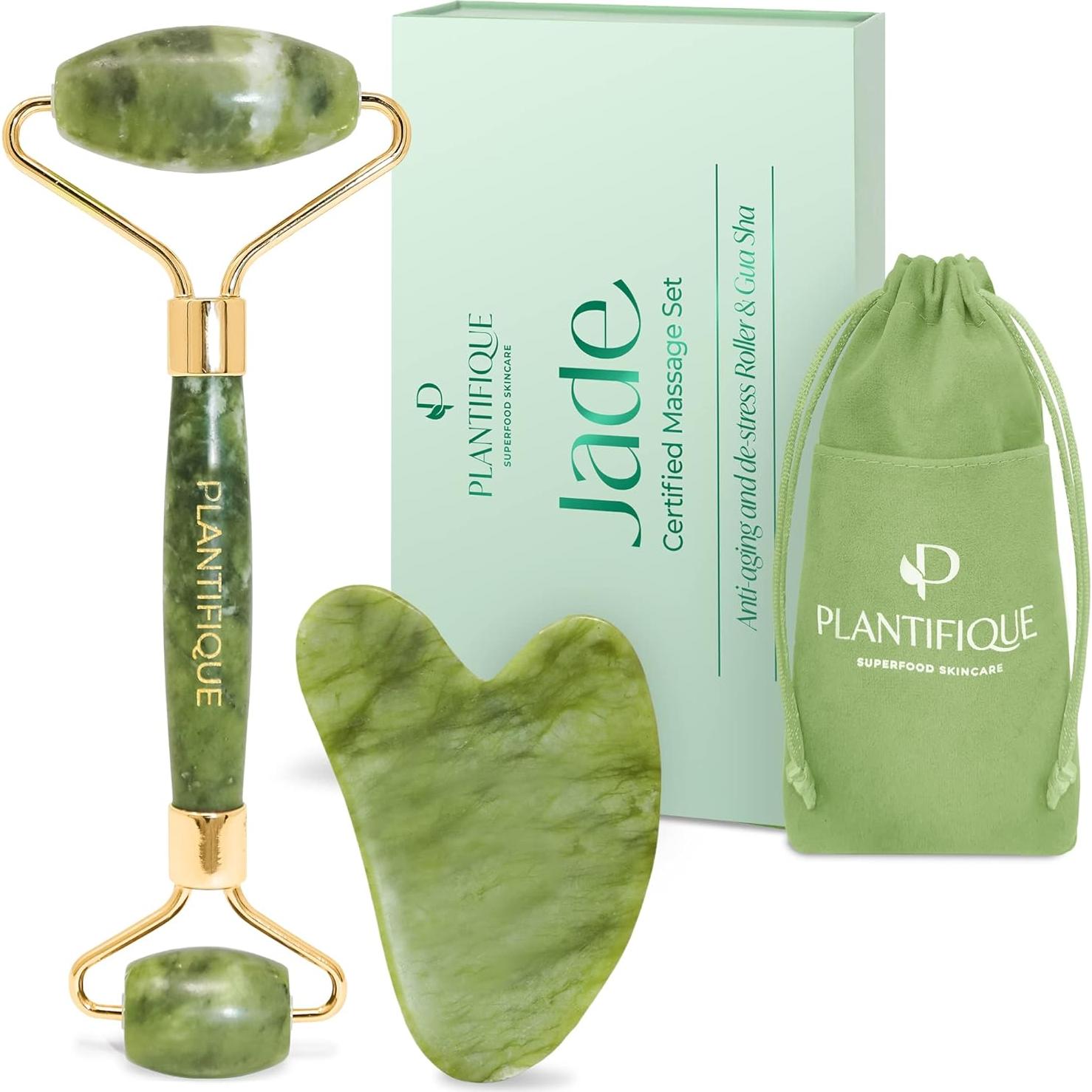 Juego de Rodillo de Jade y Gua Sha PLANTIFIQUE + Mascarilla Hidratante