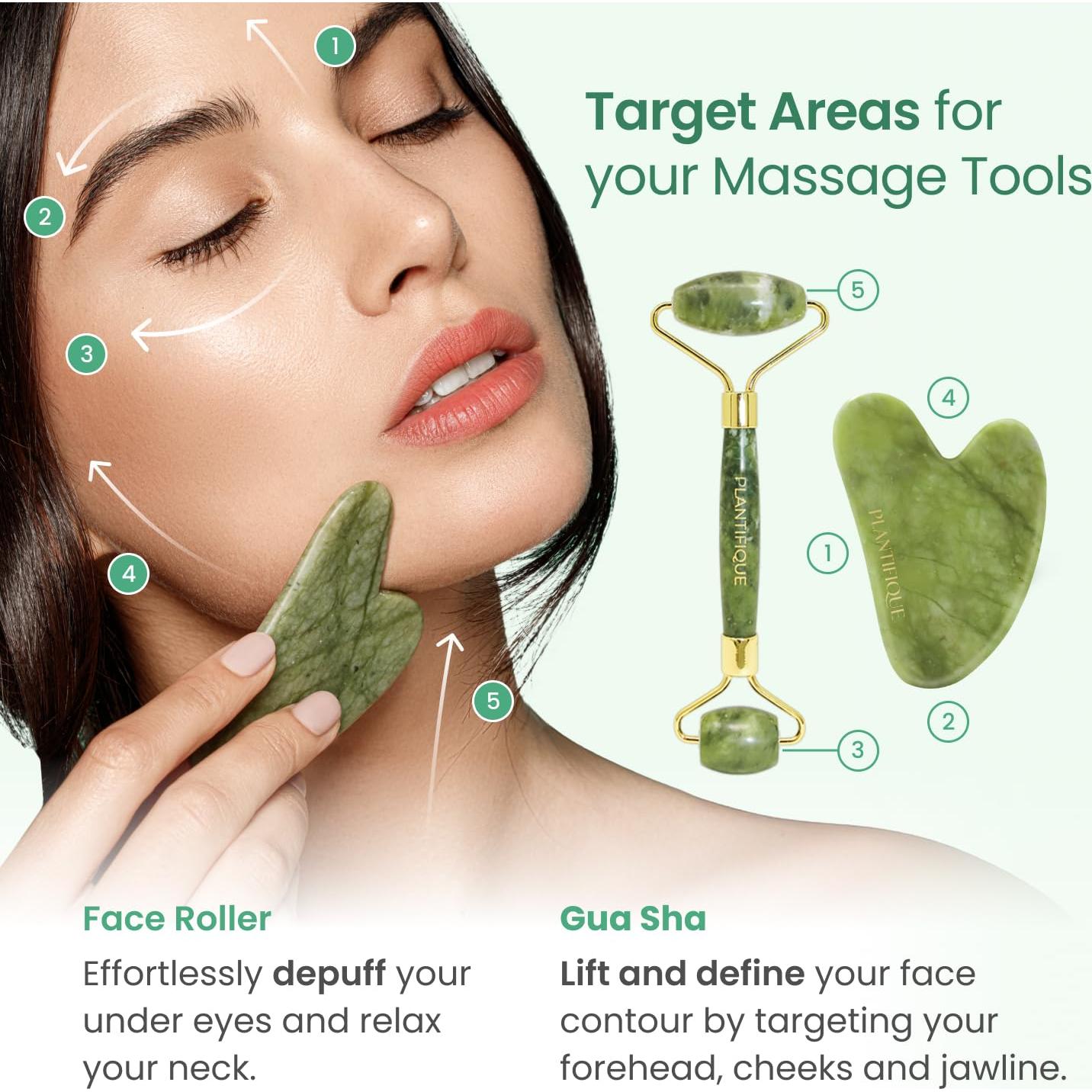 Juego de Rodillo de Jade y Gua Sha PLANTIFIQUE + Mascarilla Hidratante