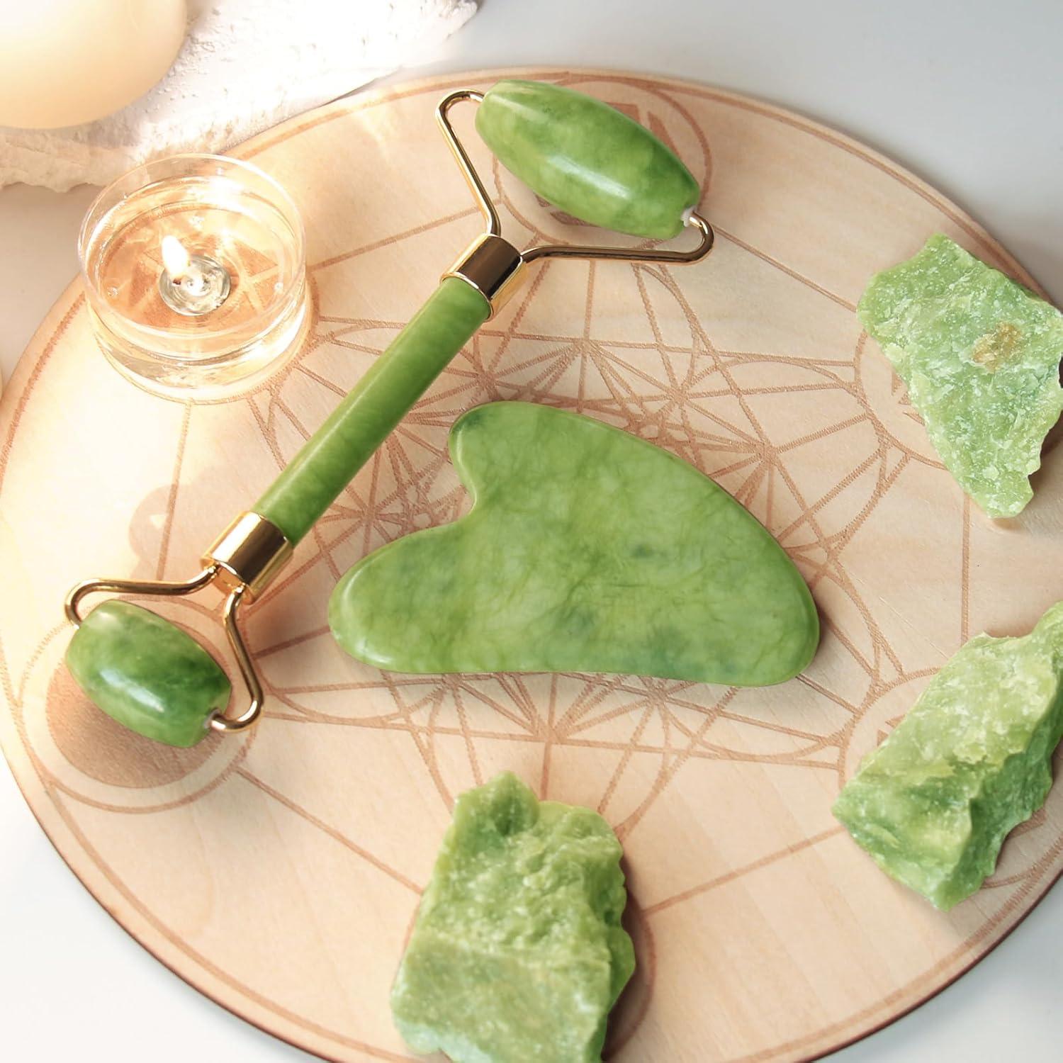 Set de Masaje Facial BAIMEI - 2 Gua Sha y 1 Rodillo de Jade
