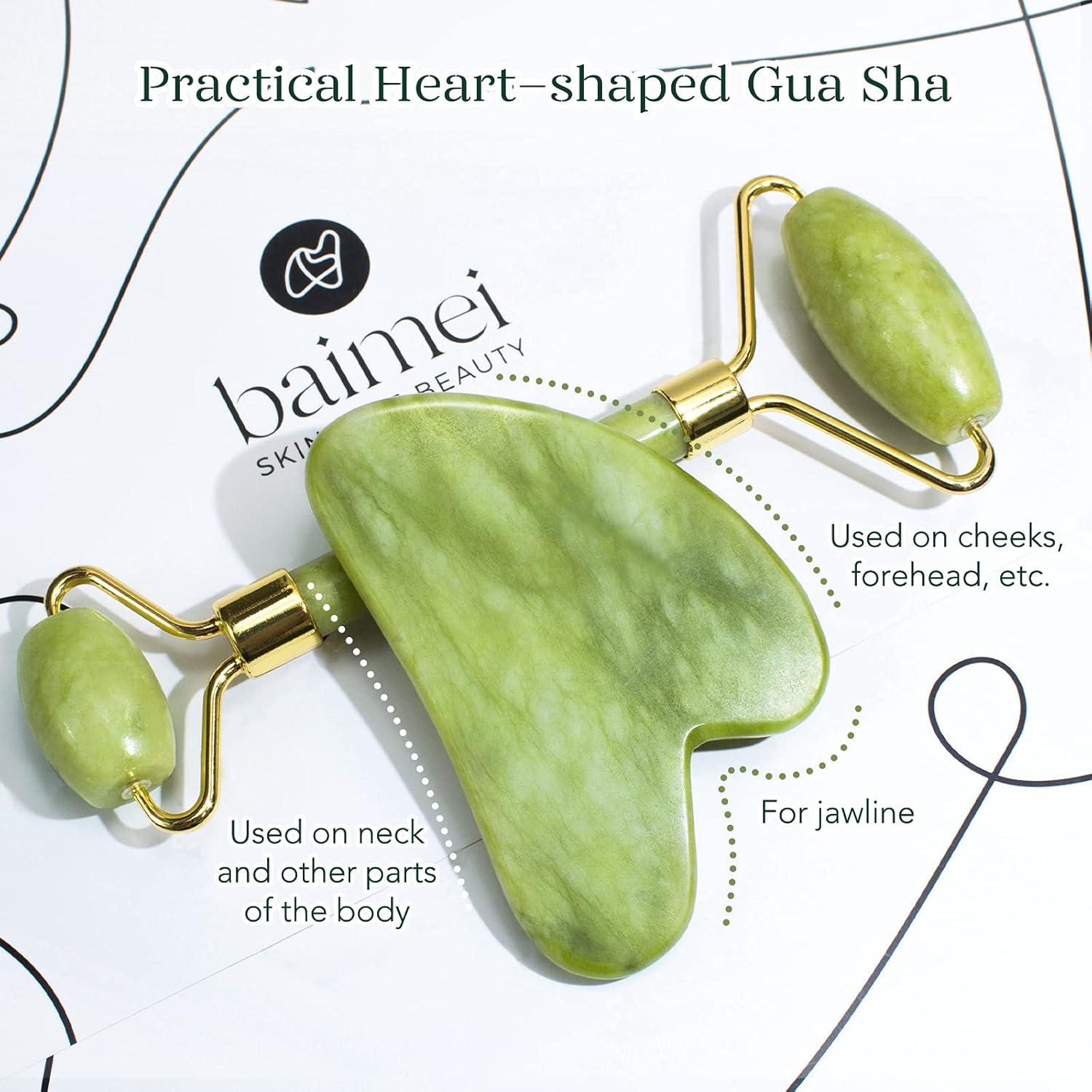 Set de Masaje Facial BAIMEI - 2 Gua Sha y 1 Rodillo de Jade
