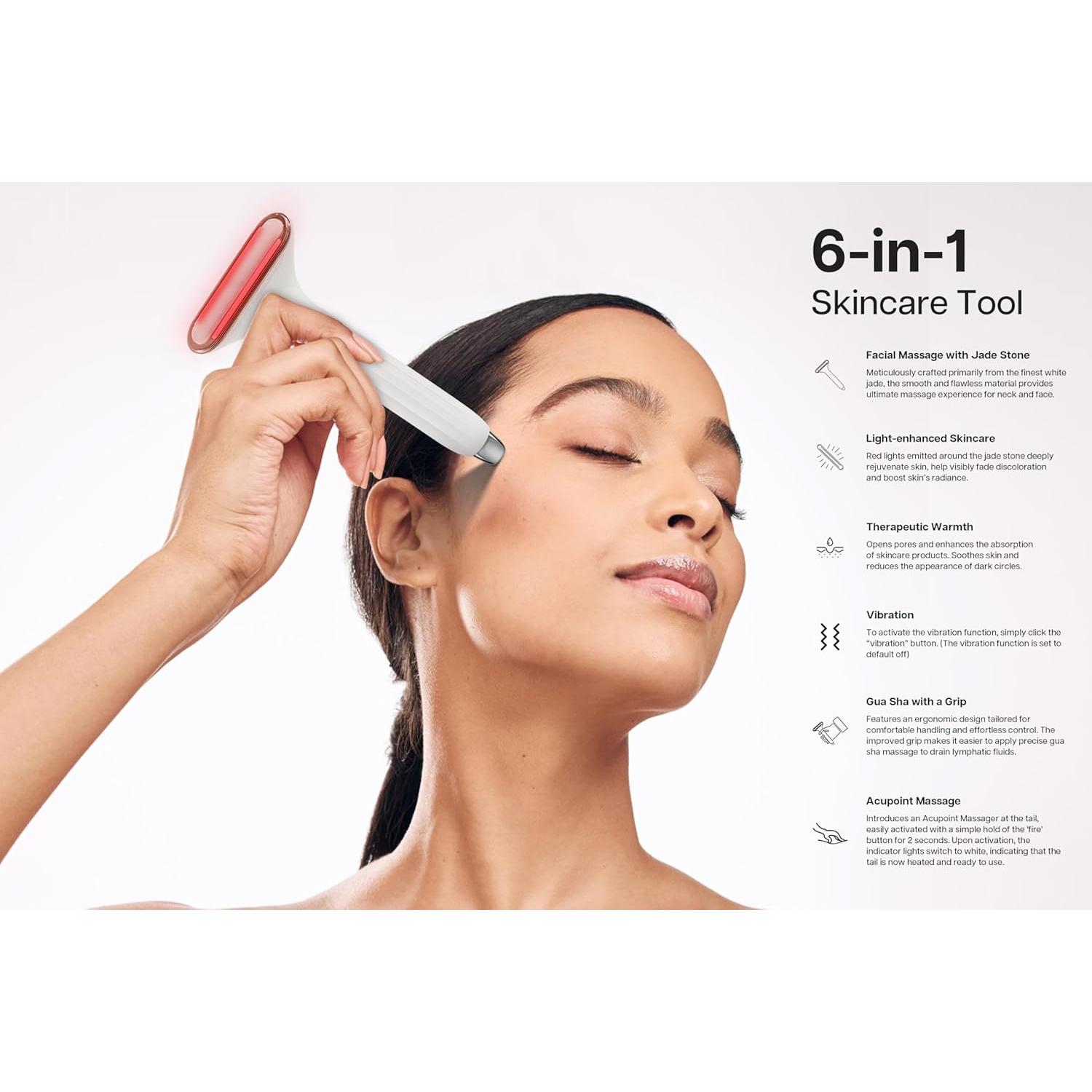 Masajeador Gua Sha Aurora-X de Jade Blanco con Calor y Vibración