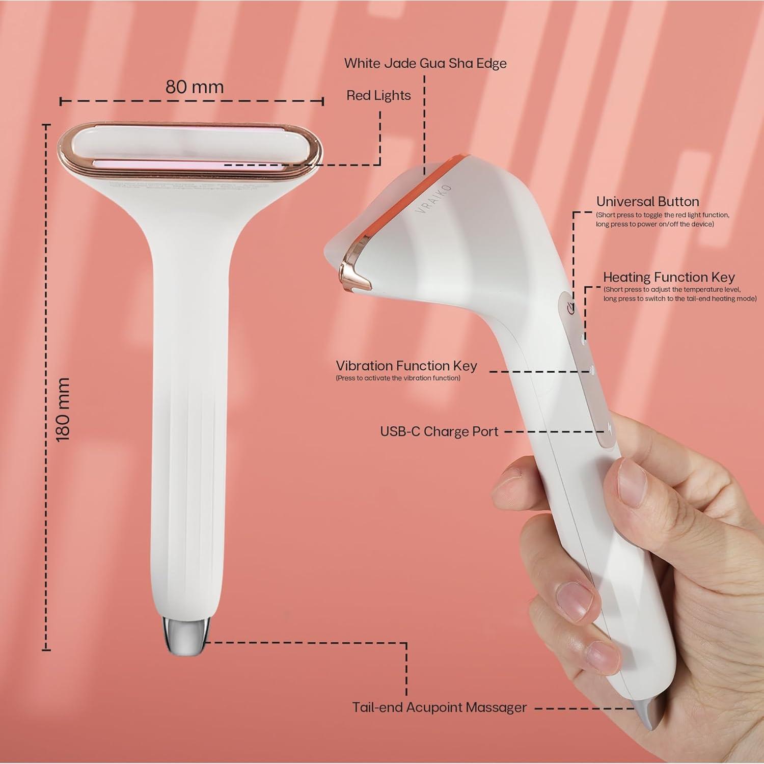 Masajeador Gua Sha Aurora-X de Jade Blanco con Calor y Vibración