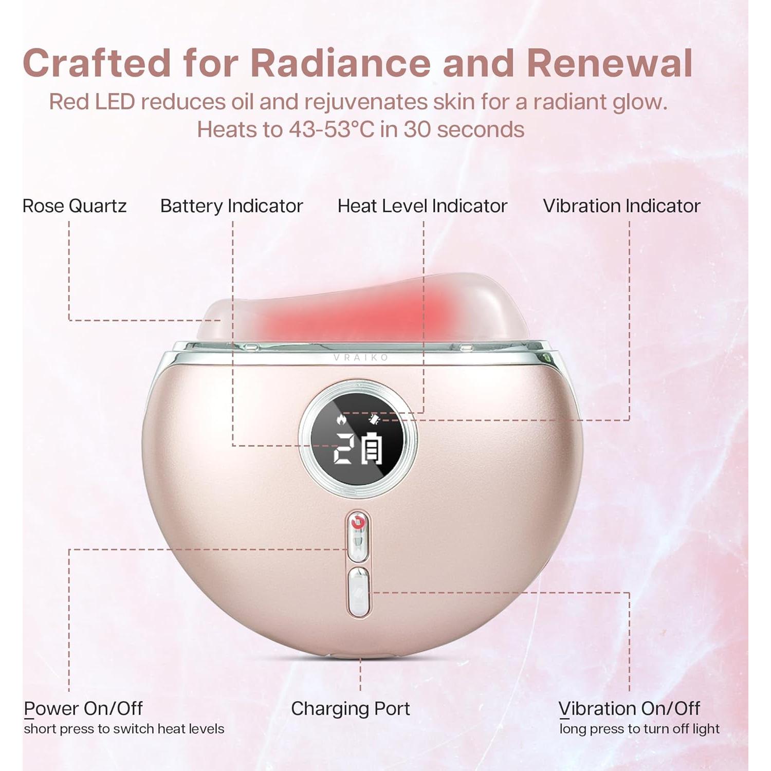 Gua Sha Eléctrico AlpenGlow Cuarzo Rosa con Calor y Vibración