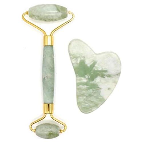 Rodillo Facial y Gua Sha Poshieca - Set Verde Antienvejecimiento