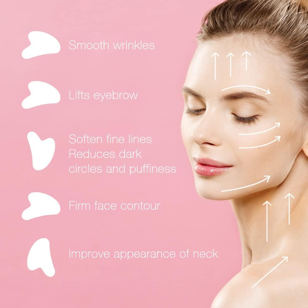 NEUTRIHERBS Jade Gua Sha & Face Roller & Vitamin C Serum Facial Tool Set(3 in 1 Kit), Home Face Massager for Wrinkle,Fine Line,Puffiness,Firm Smooth Relax Skin -- Pink