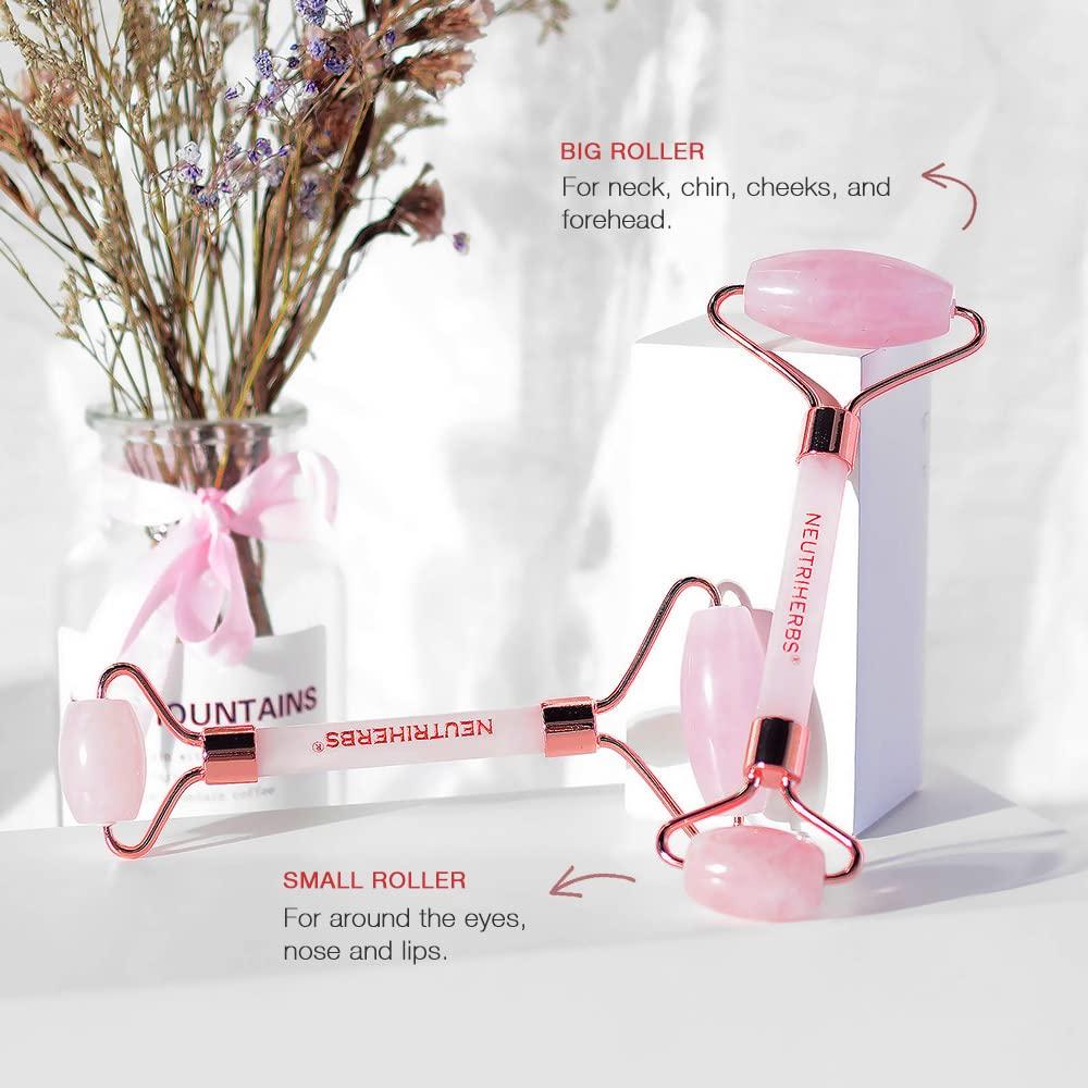 NEUTRIHERBS Jade Gua Sha & Face Roller & Vitamin C Serum Facial Tool Set(3 in 1 Kit), Home Face Massager for Wrinkle,Fine Line,Puffiness,Firm Smooth Relax Skin -- Pink