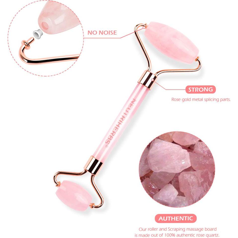 NEUTRIHERBS Jade Gua Sha & Face Roller & Vitamin C Serum Facial Tool Set(3 in 1 Kit), Home Face Massager for Wrinkle,Fine Line,Puffiness,Firm Smooth Relax Skin -- Pink