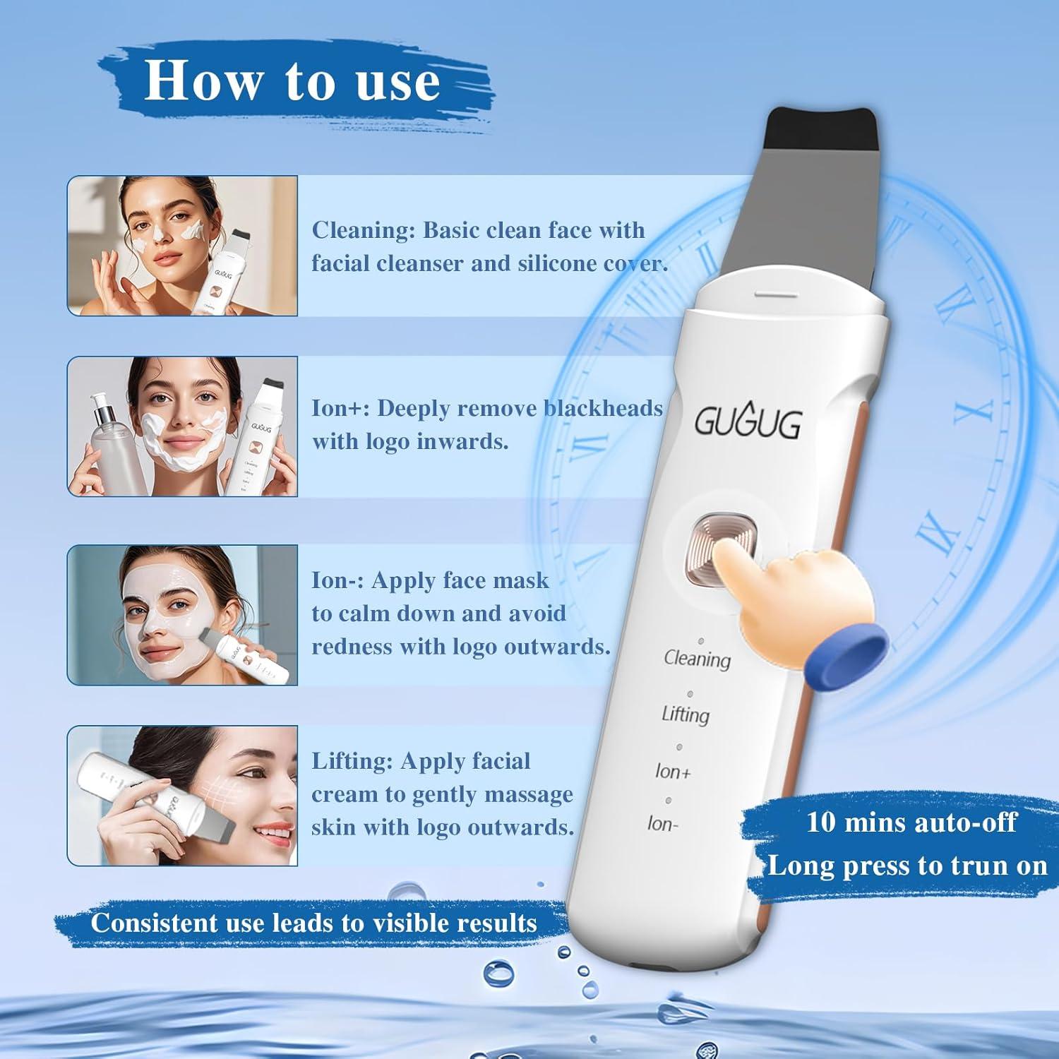 GUGUG Skin Scrubber 4-en-1 Espátula Facial Impermeable