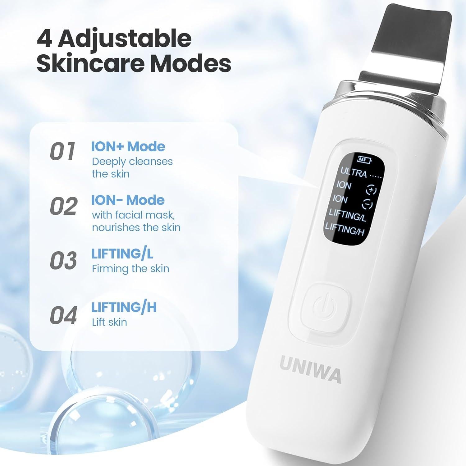 Espátula Facial UNIWA Skin Scrubber - 4 Modos, USB, IPX7
