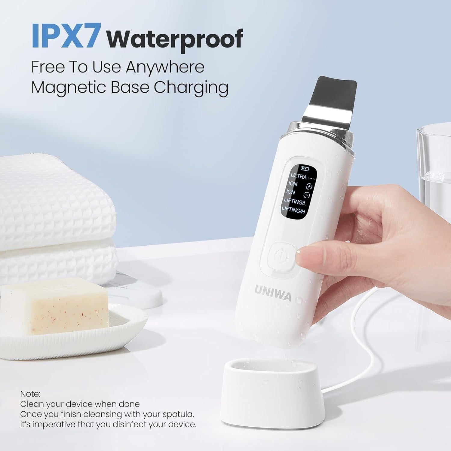 Espátula Facial UNIWA Skin Scrubber - 4 Modos, USB, IPX7