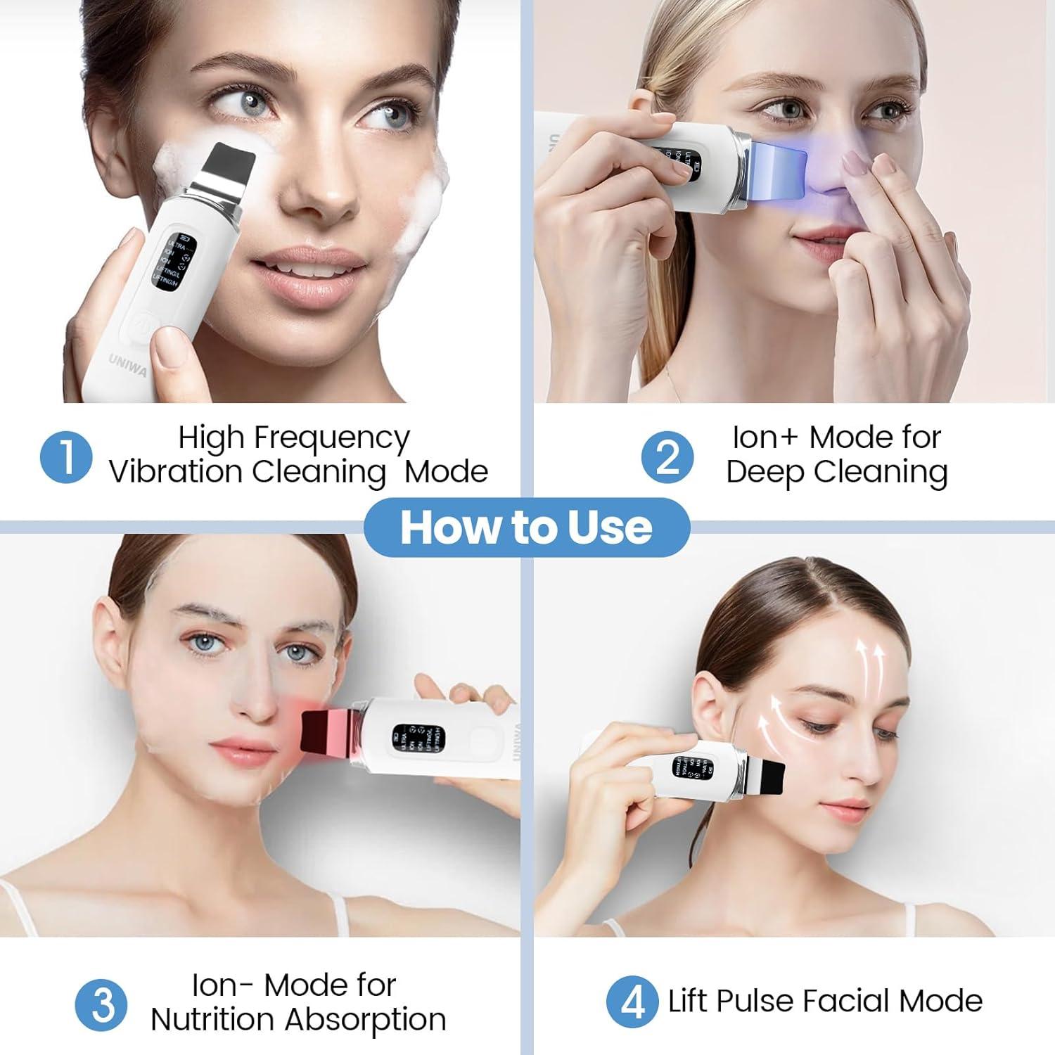 Espátula Facial UNIWA Skin Scrubber - 4 Modos, USB, IPX7