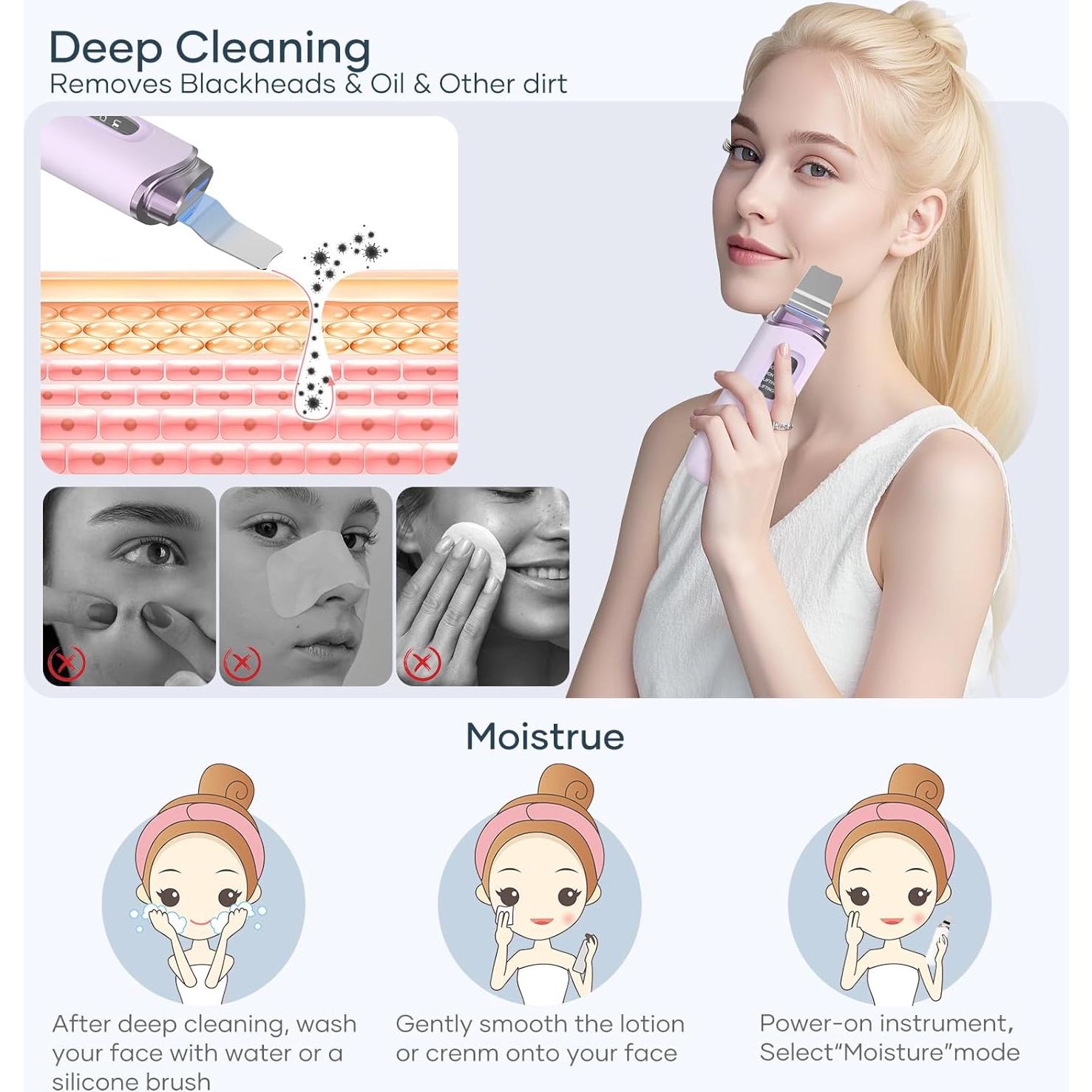 Exfoliador Facial SEESOON 4 en 1 con Pantalla LCD IPX7