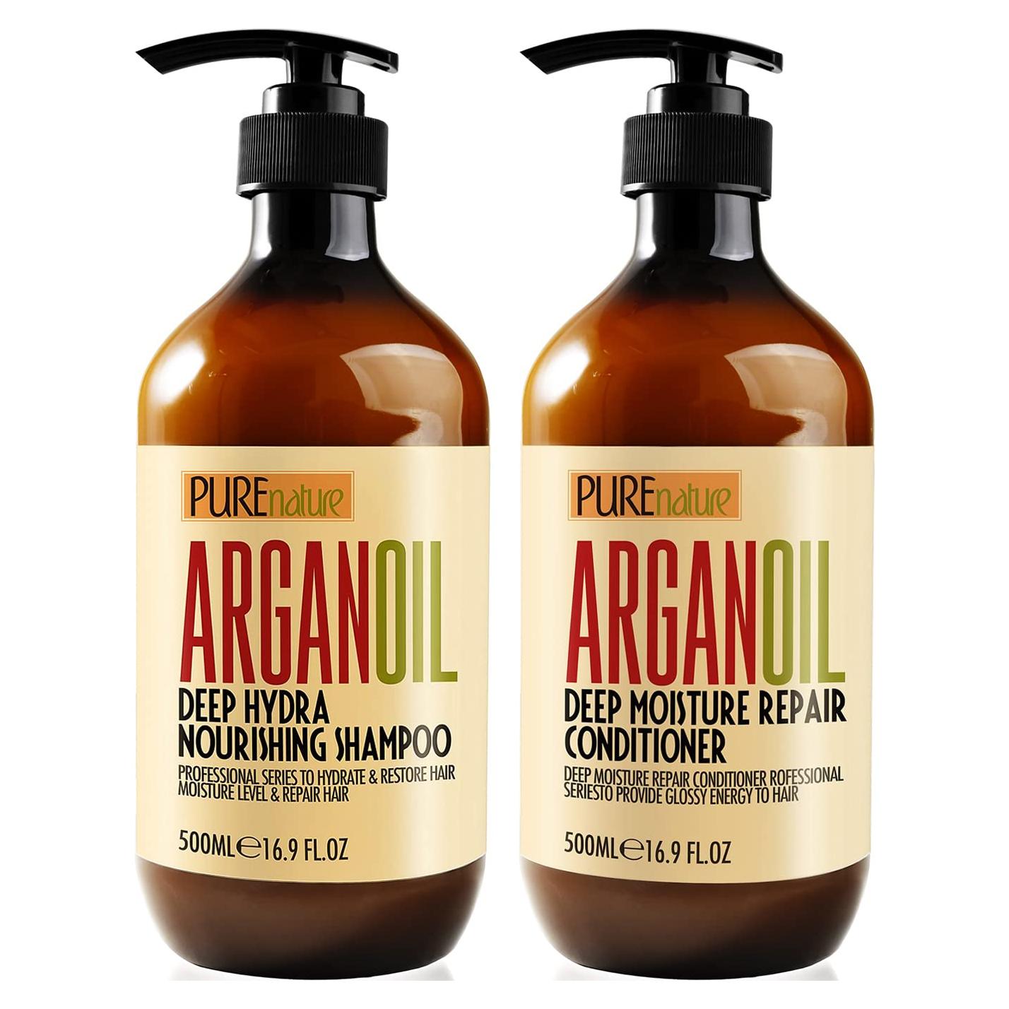 Juego de Champú y Acondicionador Pure Nature Lux Spa - Aceite de Argán Hidratante - Libre de Sulfatos