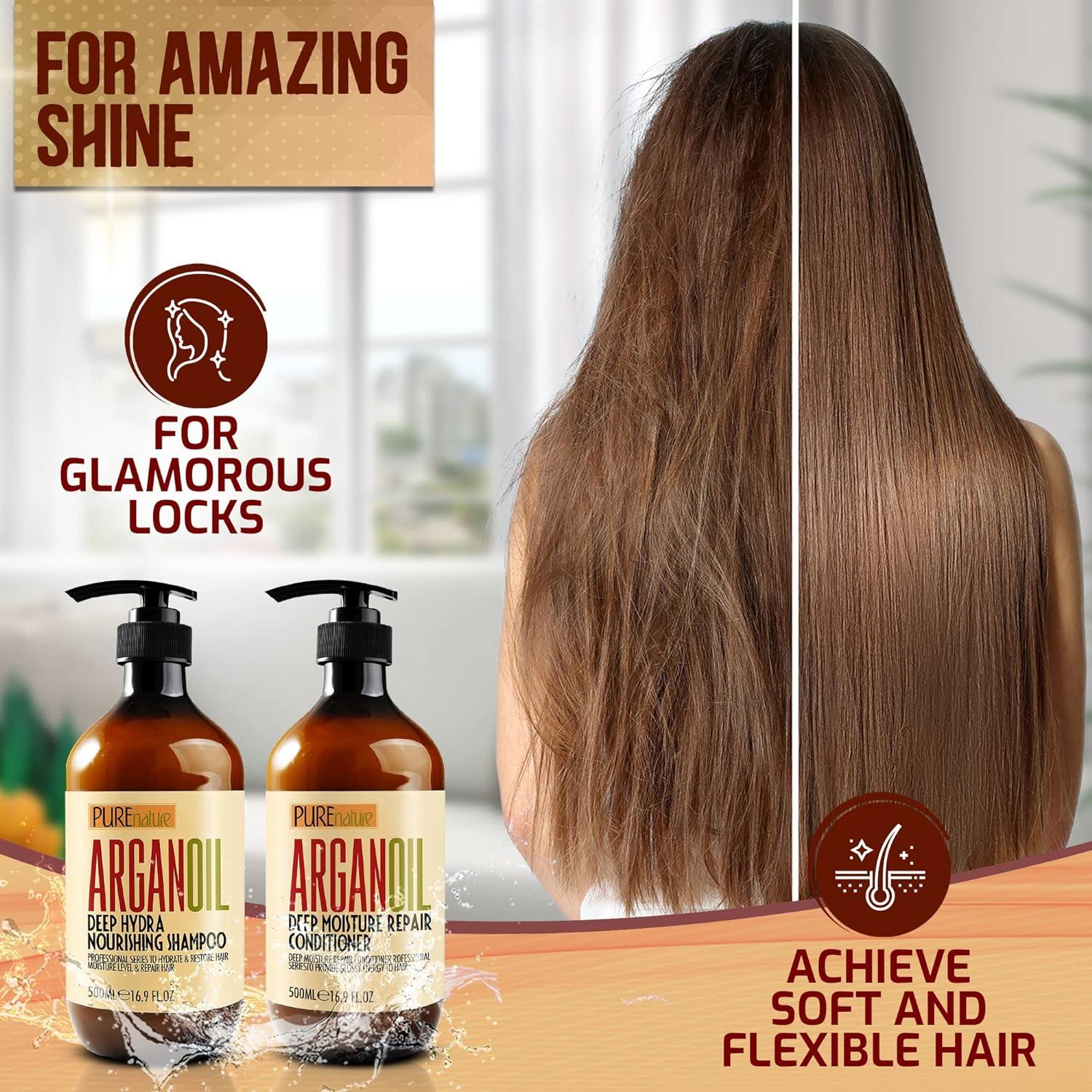 Juego de Champú y Acondicionador Pure Nature Lux Spa - Aceite de Argán Hidratante - Libre de Sulfatos