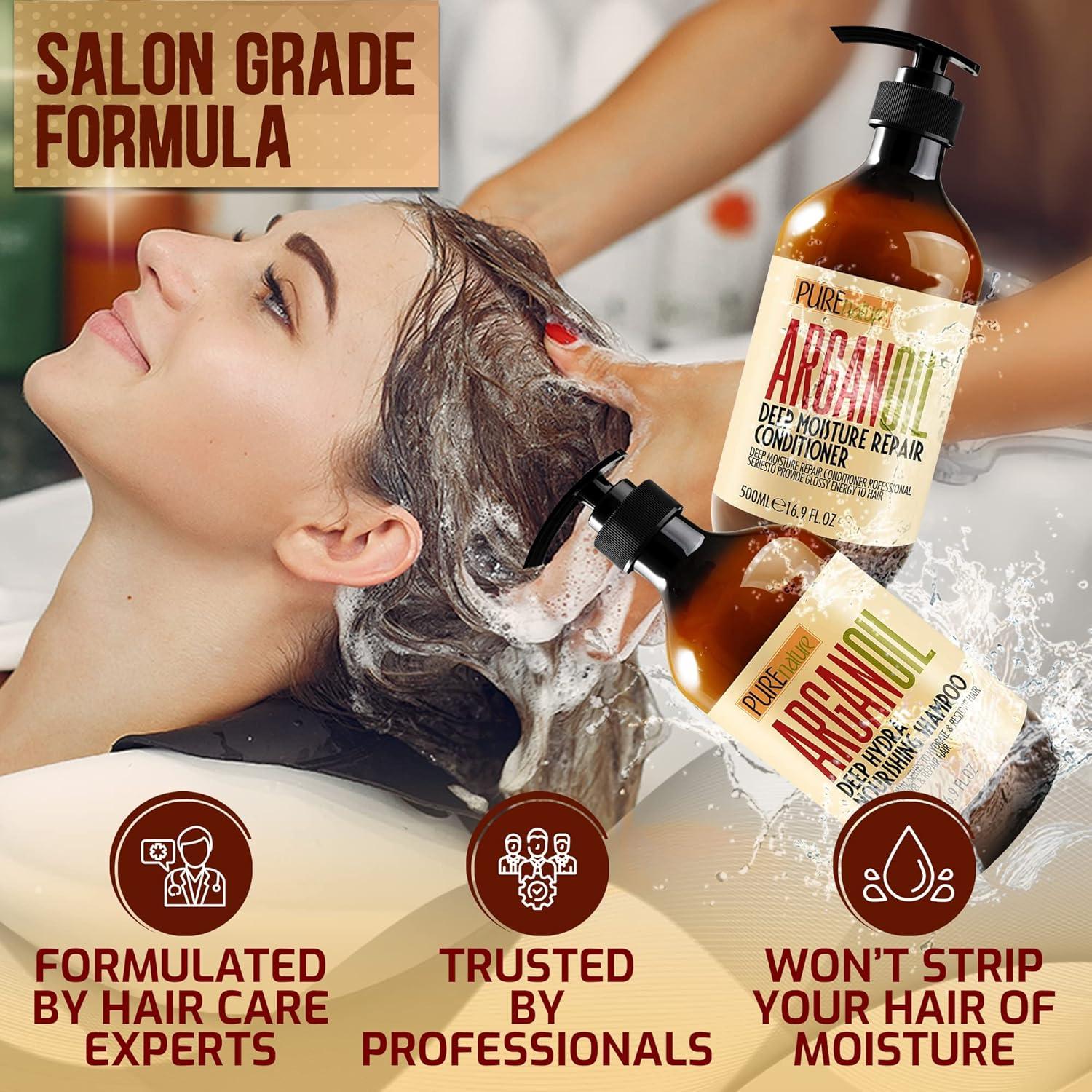 Juego de Champú y Acondicionador Pure Nature Lux Spa - Aceite de Argán Hidratante - Libre de Sulfatos