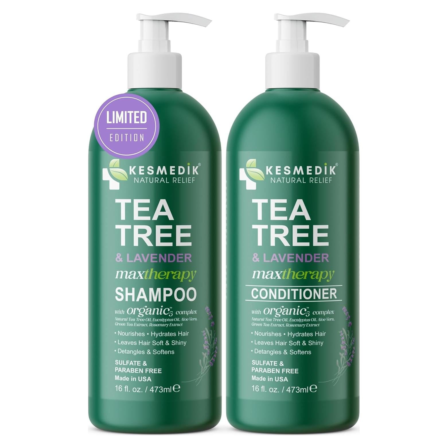 Juego de Champú y Acondicionador Kesmedik 473 ml - Árbol de Té y Lavanda