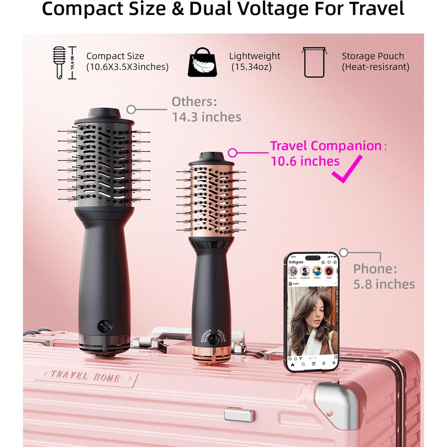 Cepillo Secador de Cabello Doble Voltaje Desalo Oro Rosa 700W