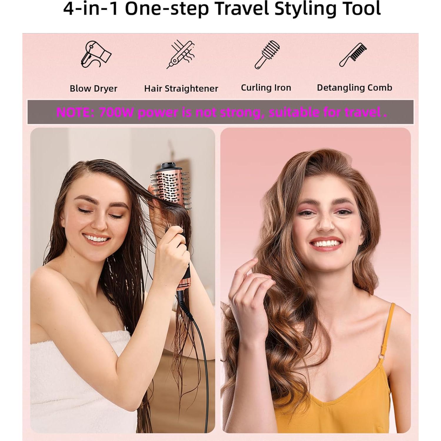 Cepillo Secador de Cabello Doble Voltaje Desalo Oro Rosa 700W