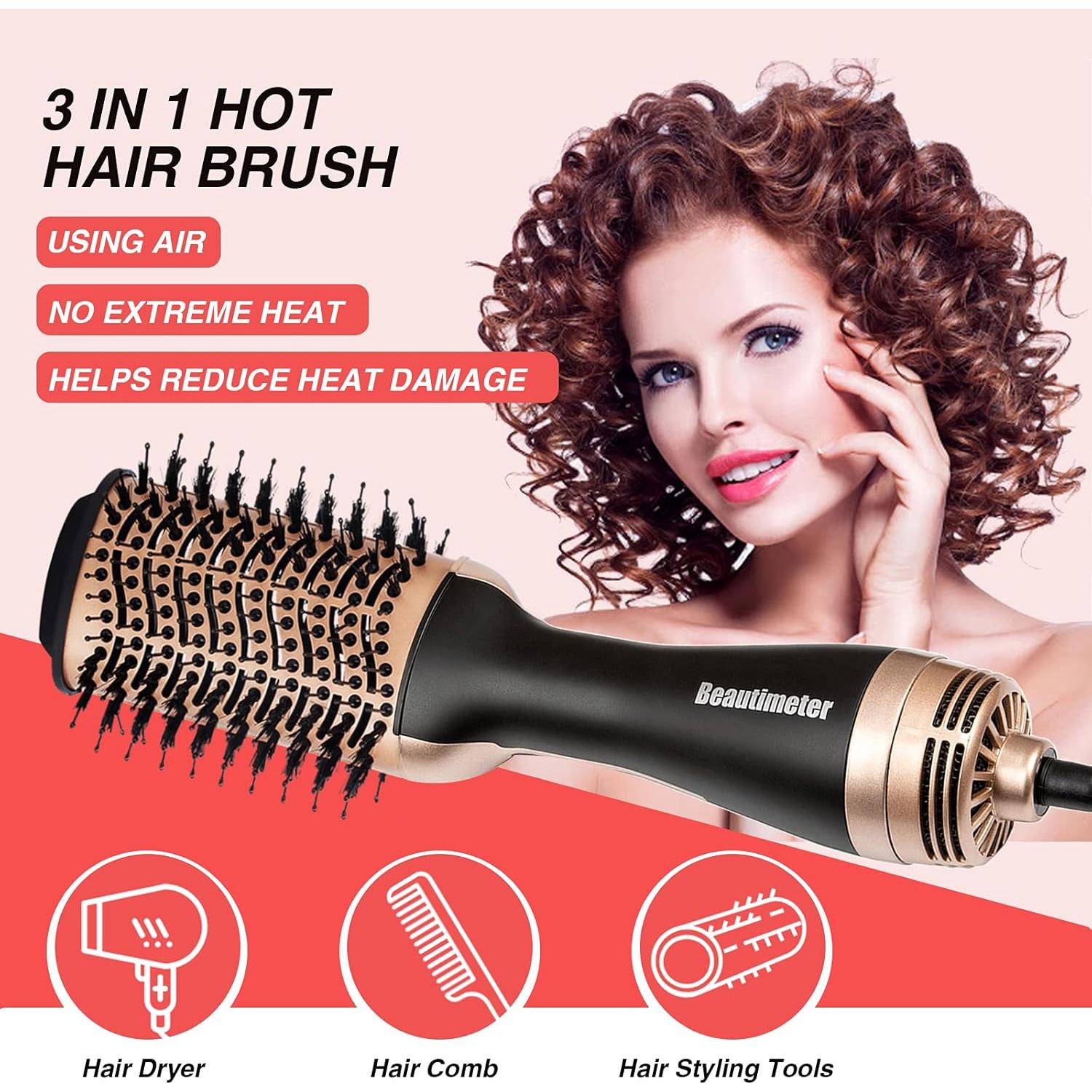 Cepillo Secador Beautimeter 4 en 1 Iónico 1000W Negro/Dorado