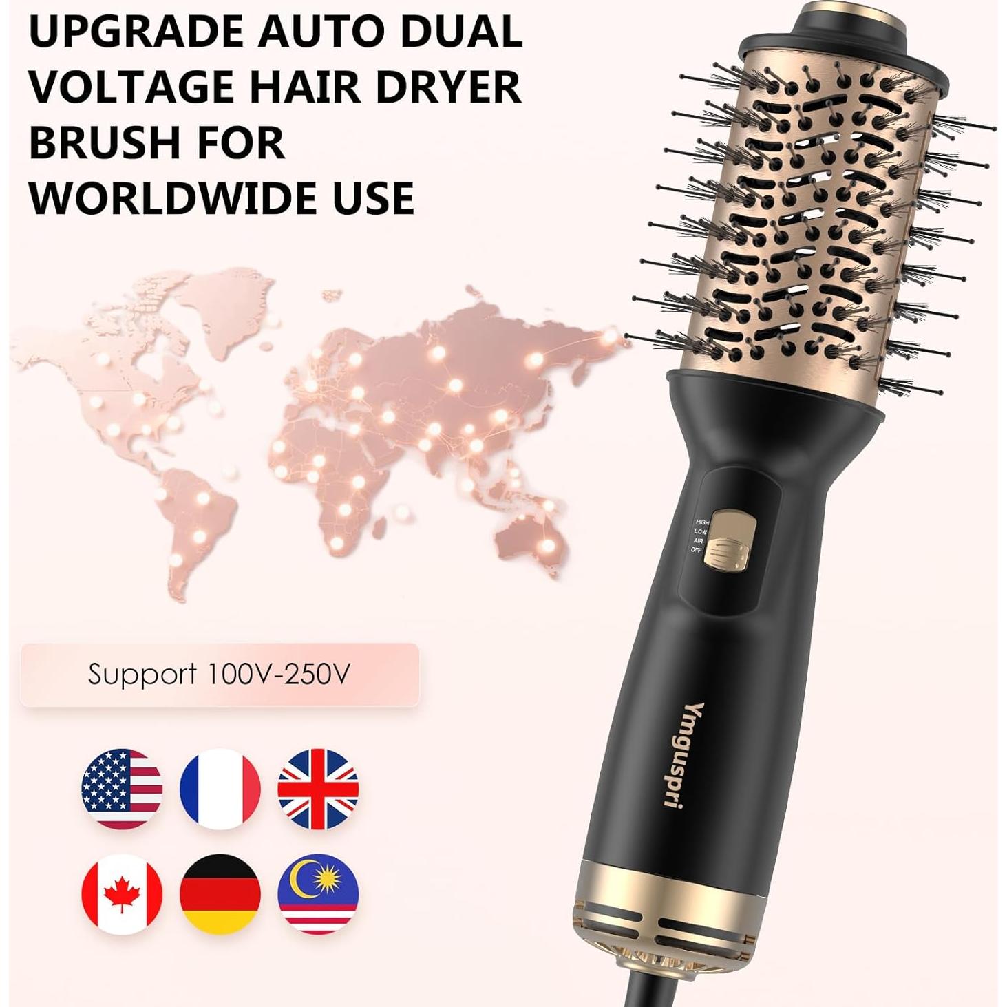 Cepillo Secador de Cabello Ymguspri 4 en 1 Doble Voltaje 21.5 cm