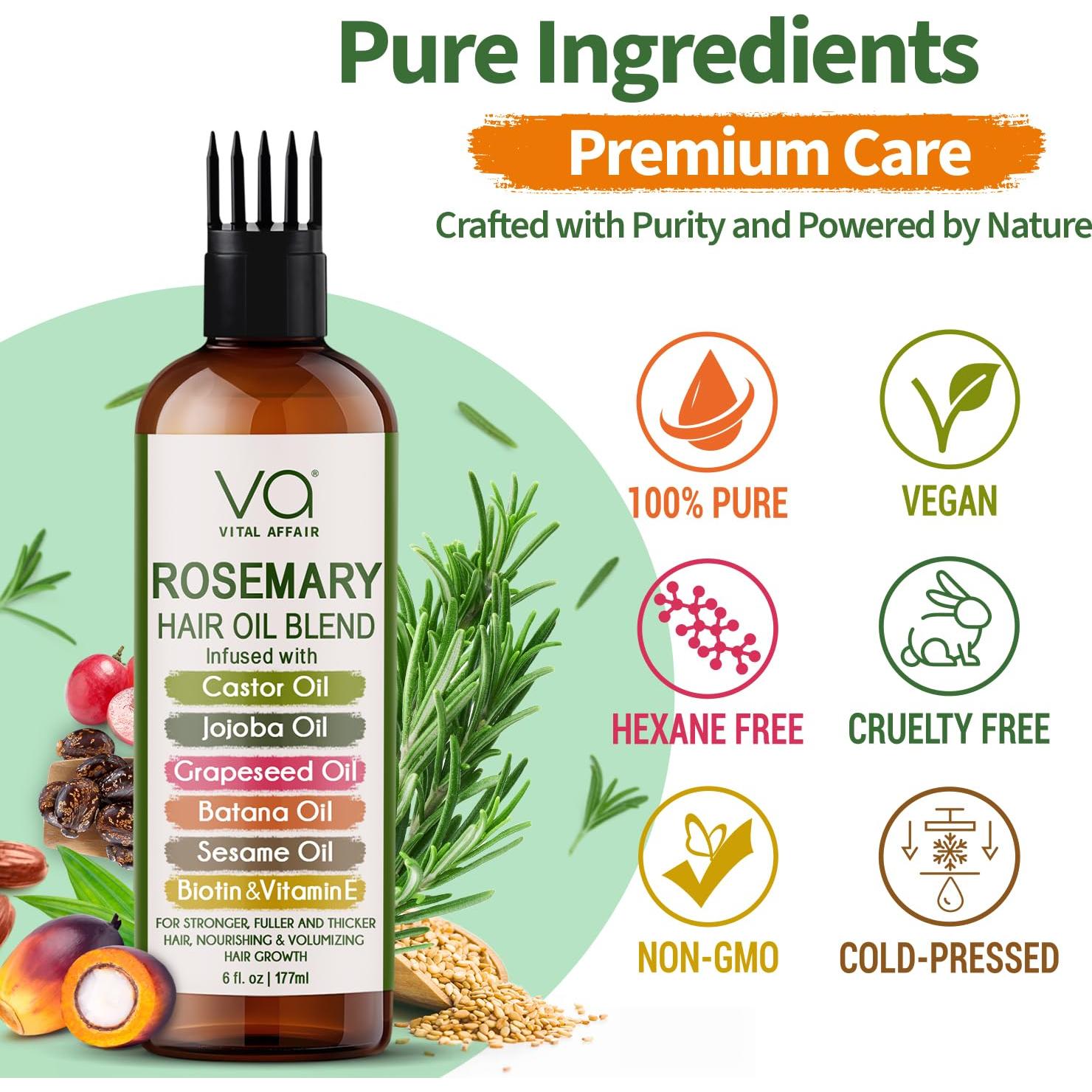 Aceite Crecimiento Cabello VITAL AFFAIR 177 ml Romero Ricino Jojoba