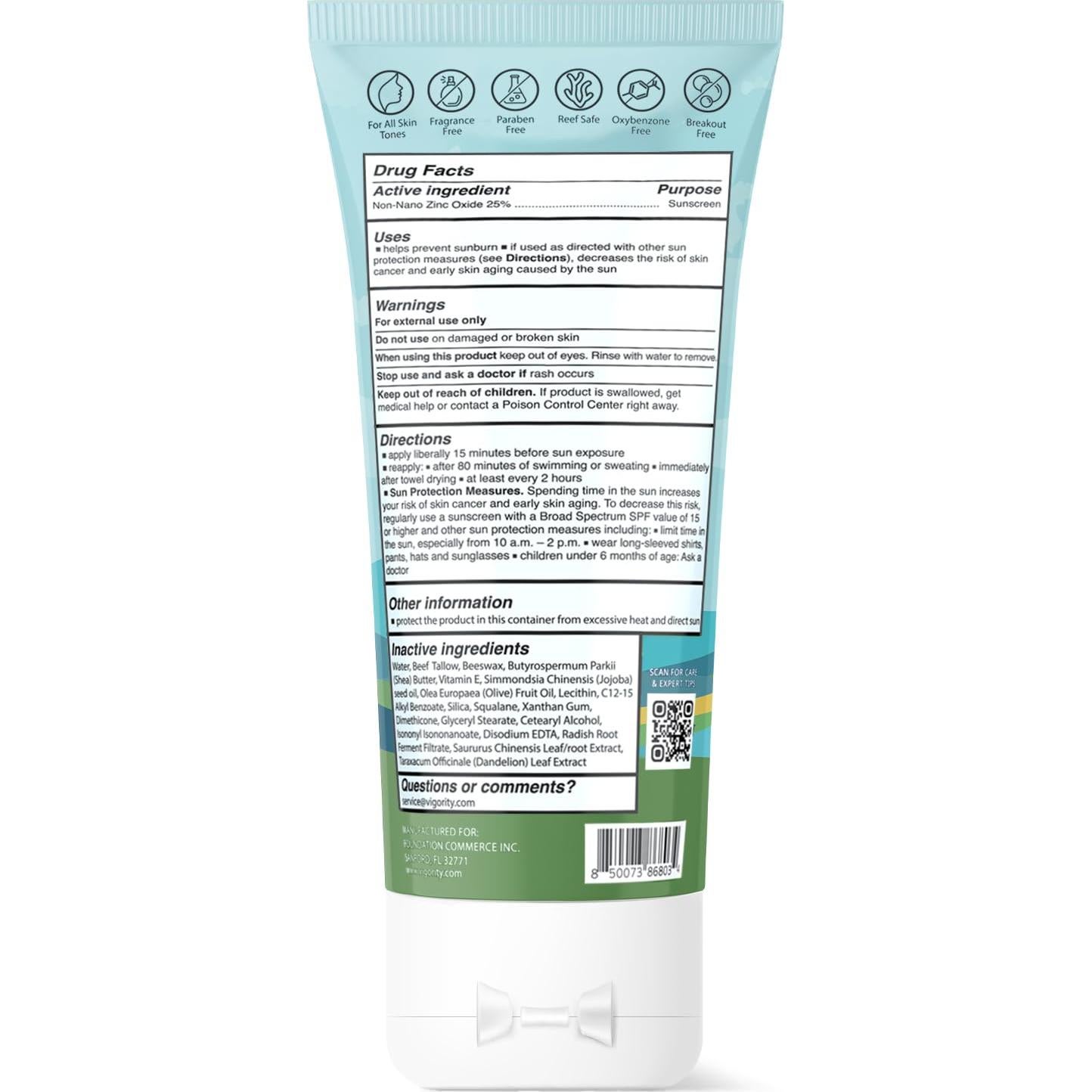 Protector Solar Natural Vigority SPF 50 con Óxido de Zinc 100ml