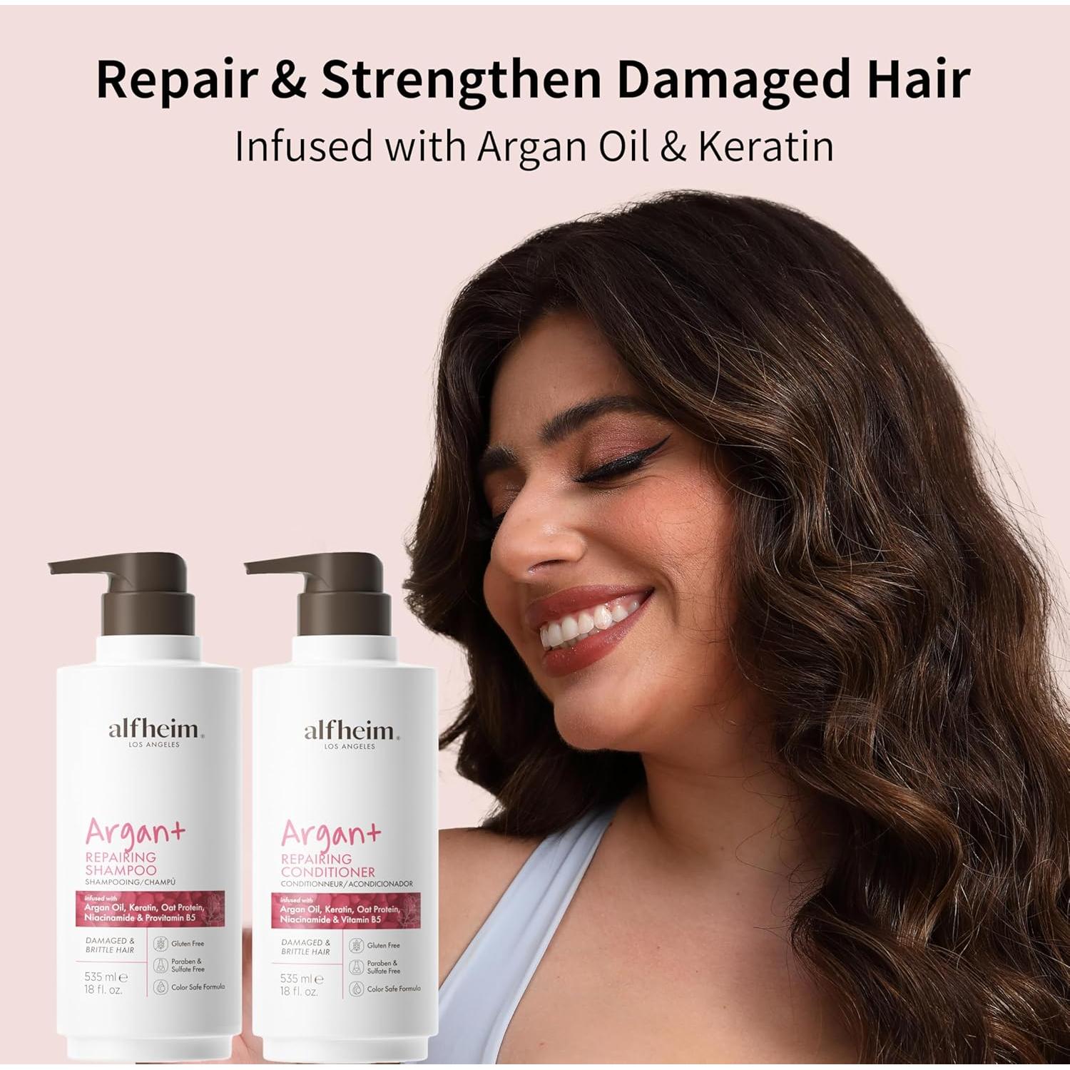 Champú y Acondicionador Reparador Alfheim 532ml x2 | Aceite de Argan, Queratina, Niacinamida | Libre de Sulfatos y Parabenos