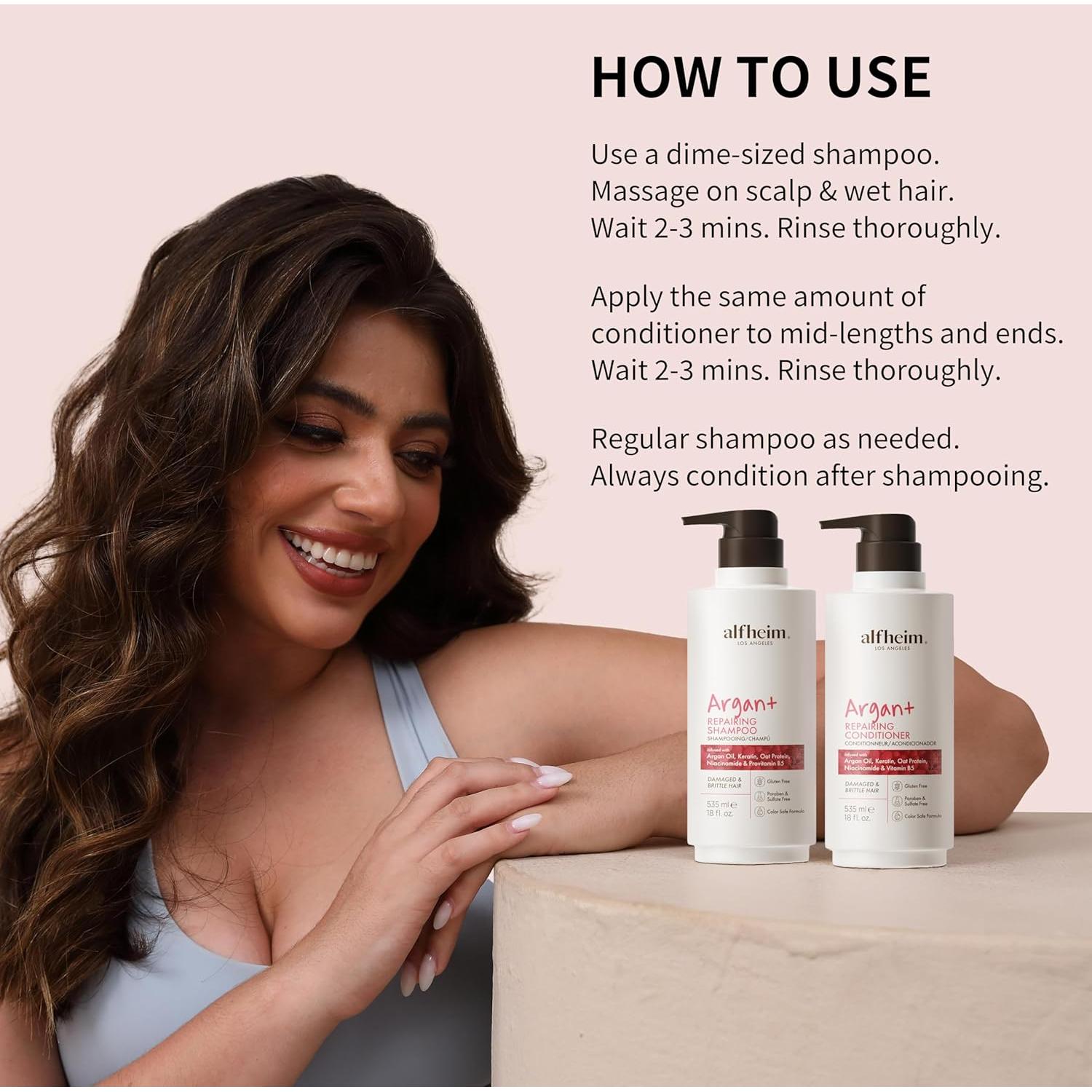 Champú y Acondicionador Reparador Alfheim 532ml x2 | Aceite de Argan, Queratina, Niacinamida | Libre de Sulfatos y Parabenos