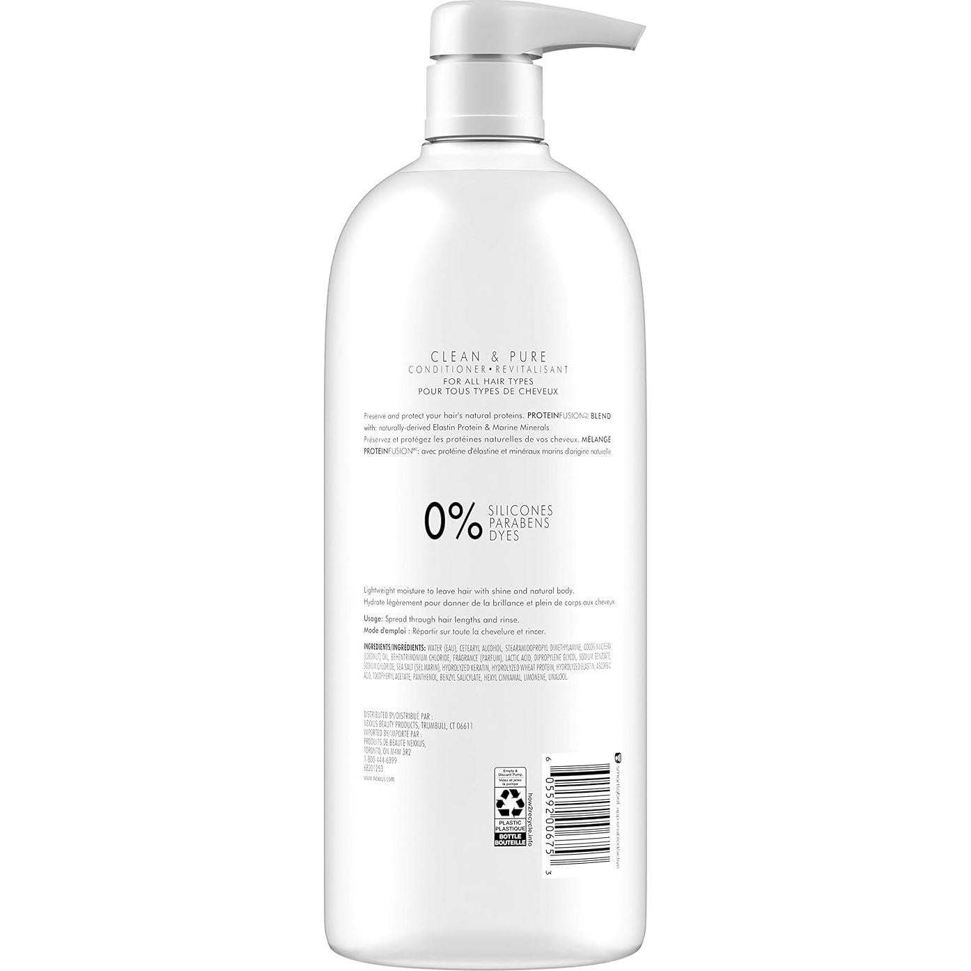 Acondicionador Nexxus Clean & Pure 1L - Sin Silicona y Parabenos