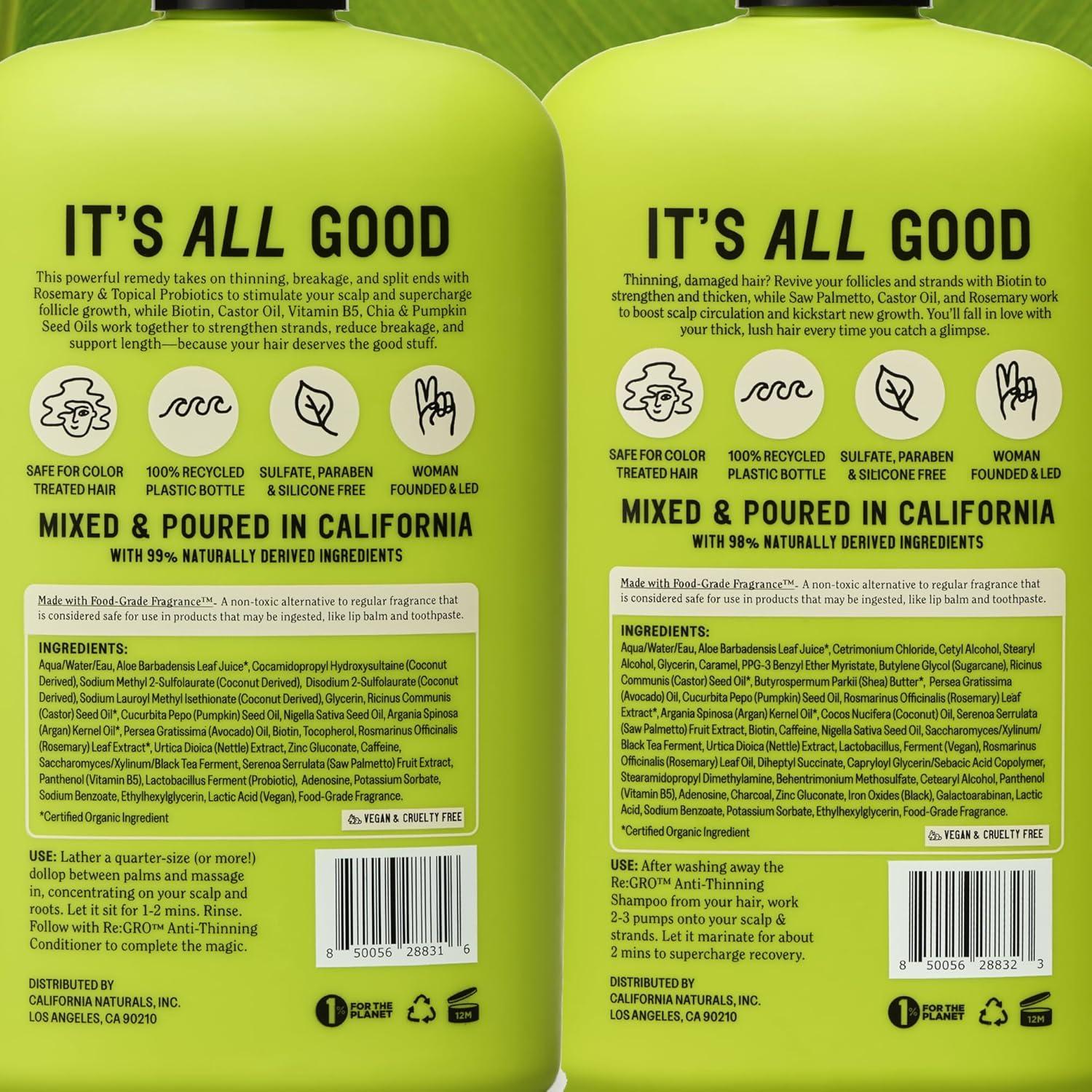 Champú y Acondicionador California Naturals Re:GRO 465 ml Vegano