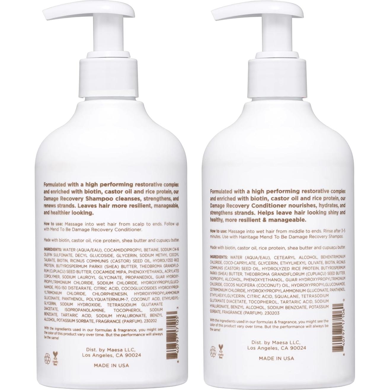 Champú y Acondicionador Hairitage Biotina 500ml - Reparación Cabello Rizado