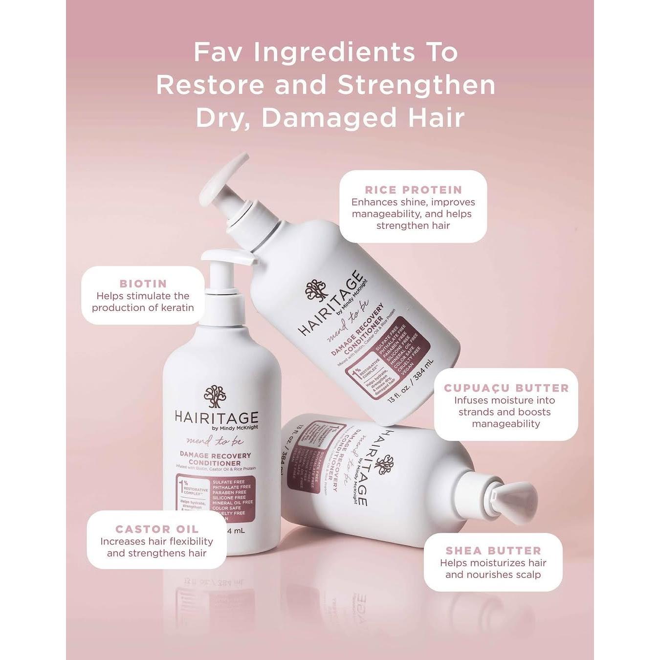 Champú y Acondicionador Hairitage Biotina 500ml - Reparación Cabello Rizado