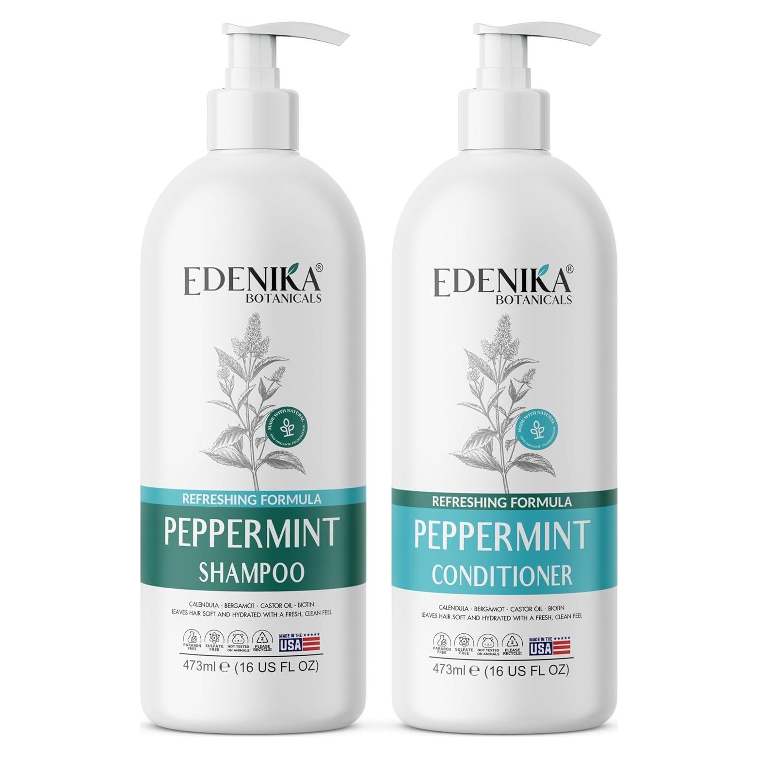 Champú y Acondicionador de Menta Edenika 473 ml - Fortalece y Alivia