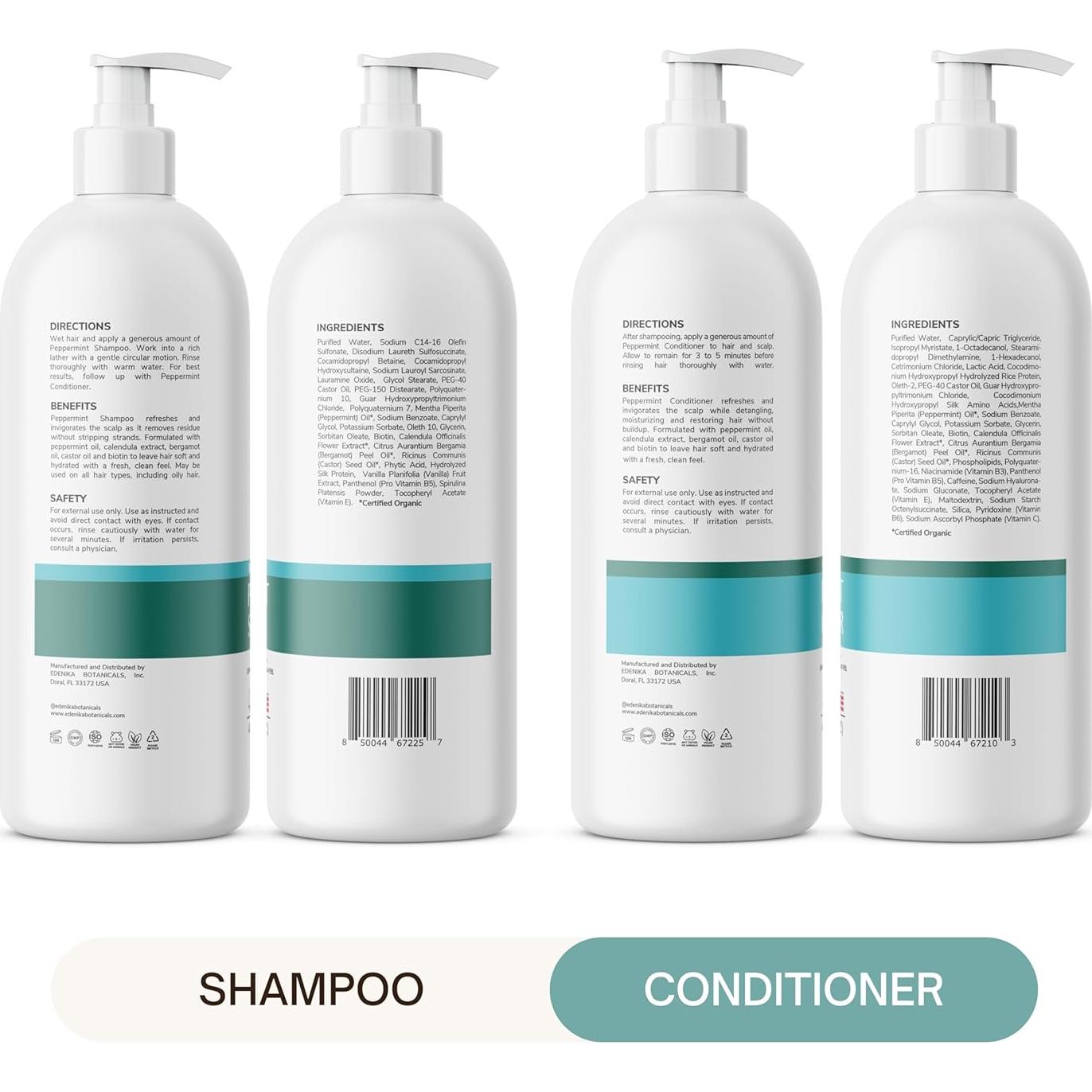 Champú y Acondicionador de Menta Edenika 473 ml - Fortalece y Alivia