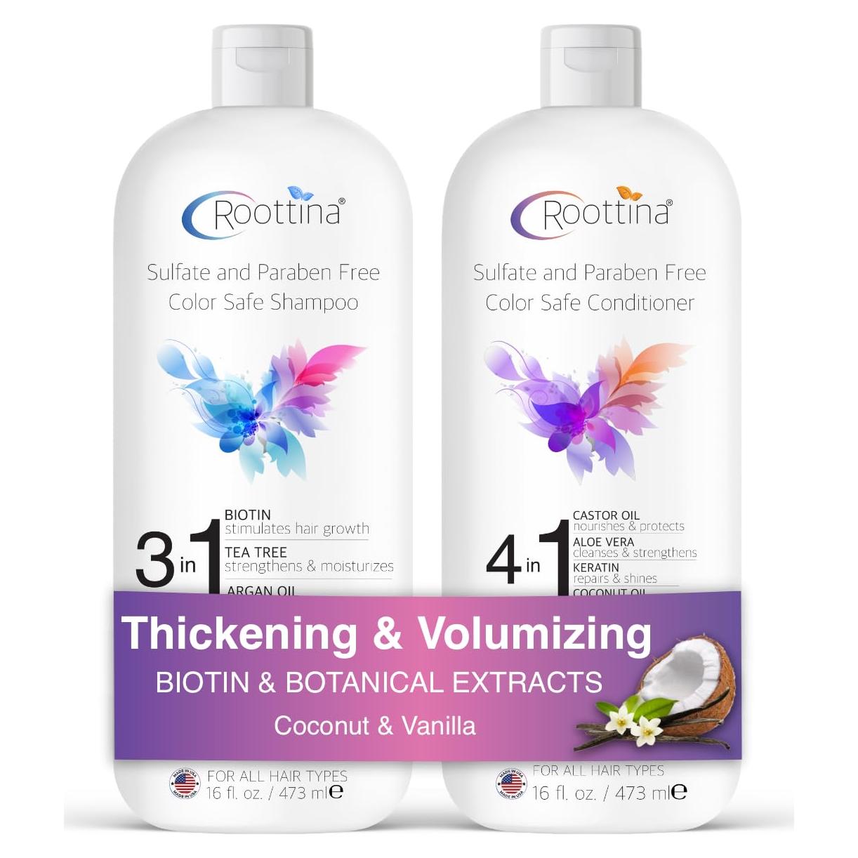 Champú y Acondicionador Roottina 473 ml x2 - Voluminizador con Biotina