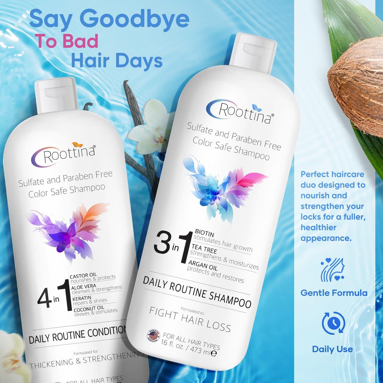 Champú y Acondicionador Roottina 473 ml x2 - Voluminizador con Biotina