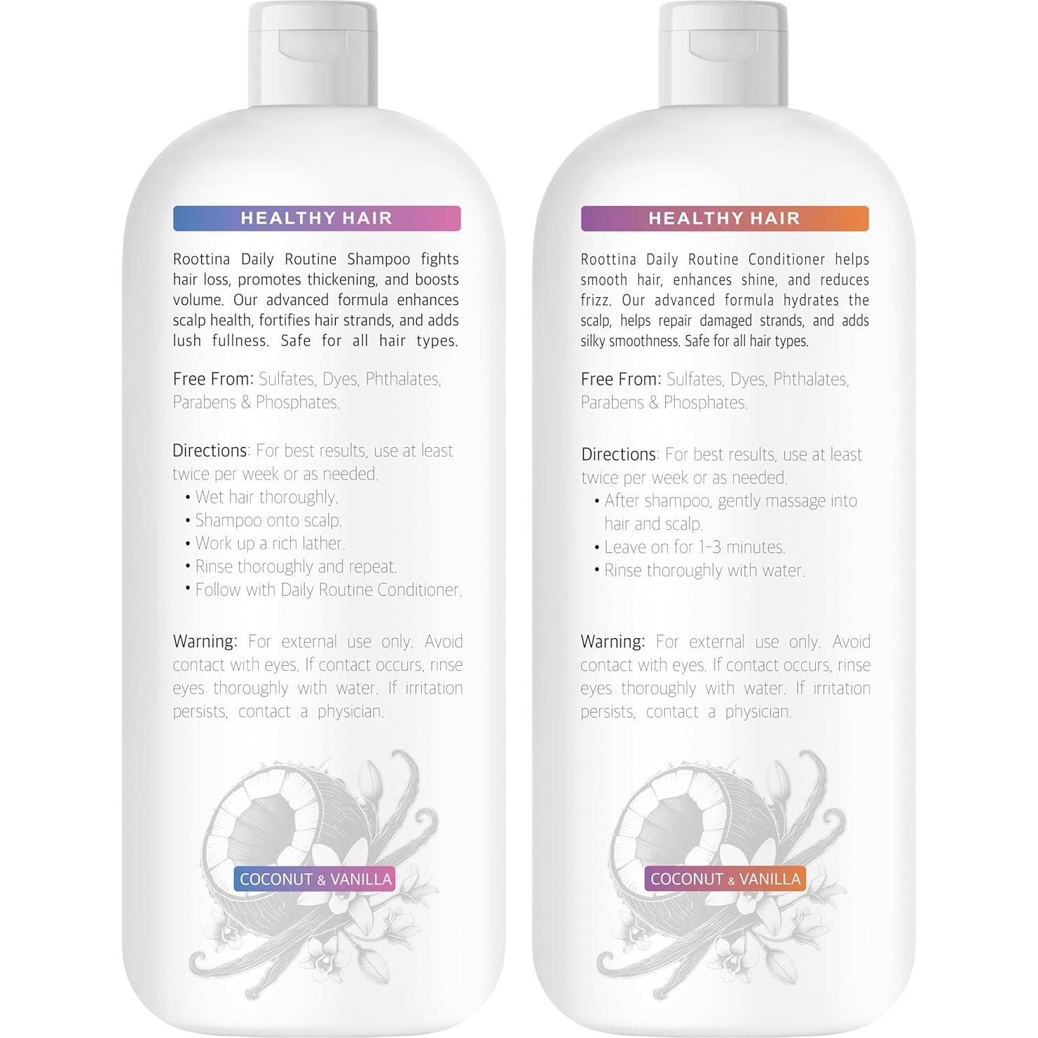 Champú y Acondicionador Roottina 473 ml x2 - Voluminizador con Biotina