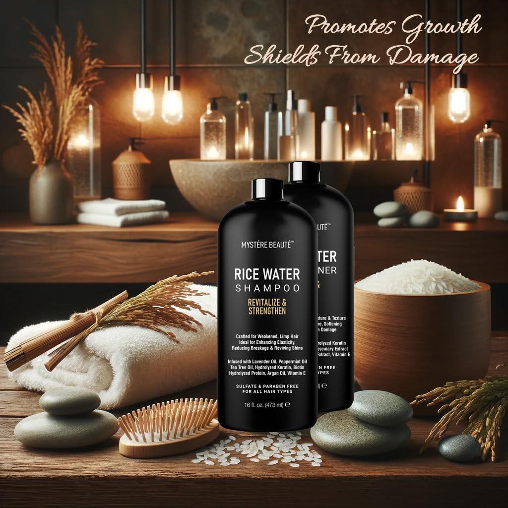 Conjunto de Champú y Acondicionador MYSTÉRE BEAUTE Agua de Arroz 473 ml