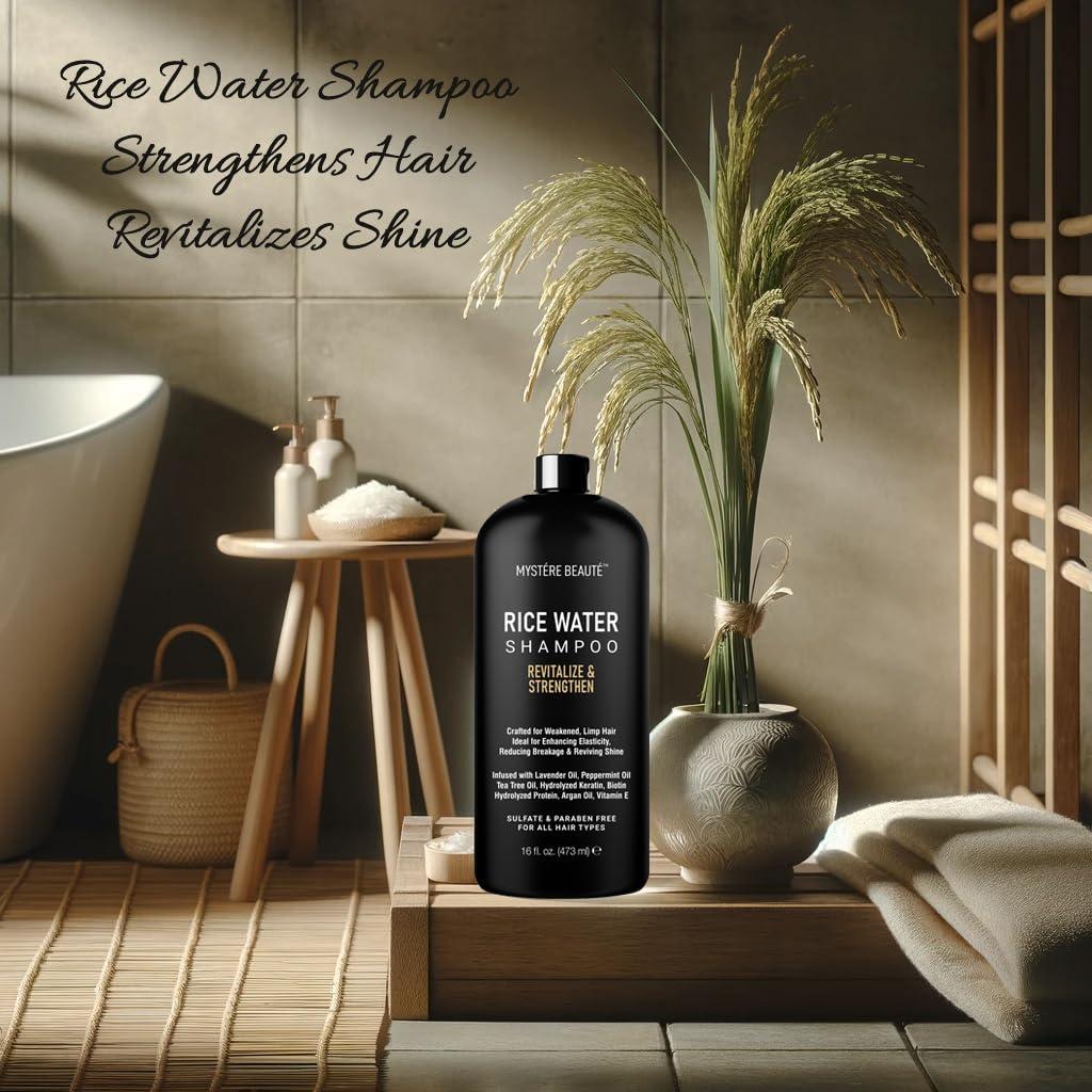 Conjunto de Champú y Acondicionador MYSTÉRE BEAUTE Agua de Arroz 473 ml