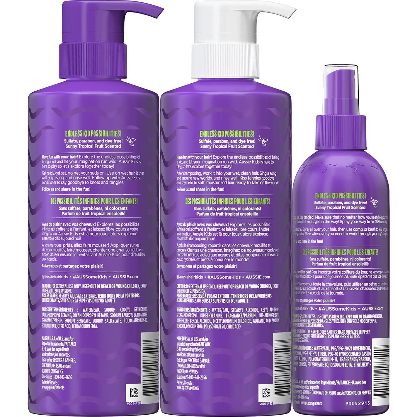 Conjunto Cuidado Cabello Aussie Kids - Champú 473ml, Acondicionador 473ml, Spray 236ml