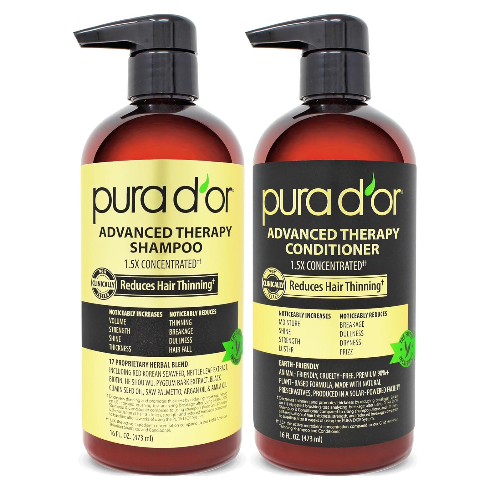 PURA D'OR Champú y Acondicionador Biotina 2x473ml Engrosar Cabello