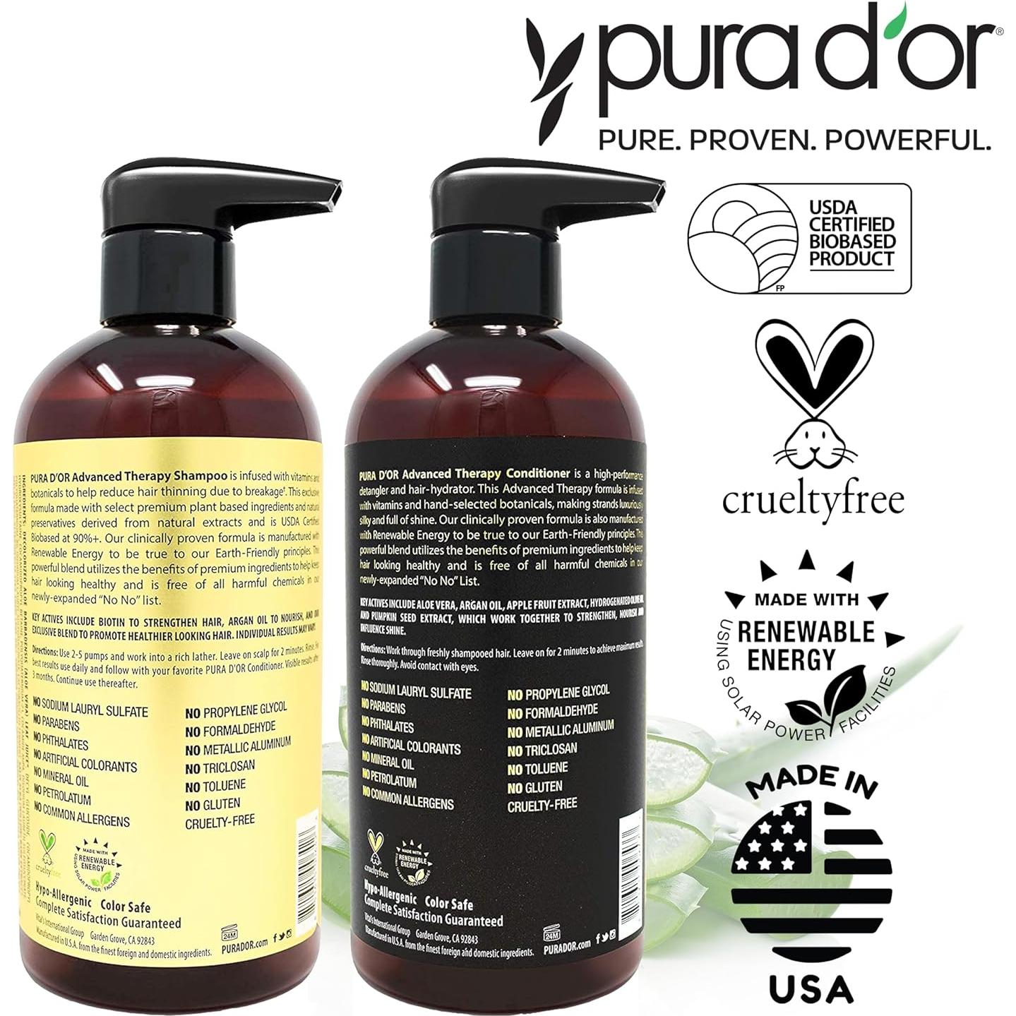 PURA D'OR Champú y Acondicionador Biotina 2x473ml Engrosar Cabello