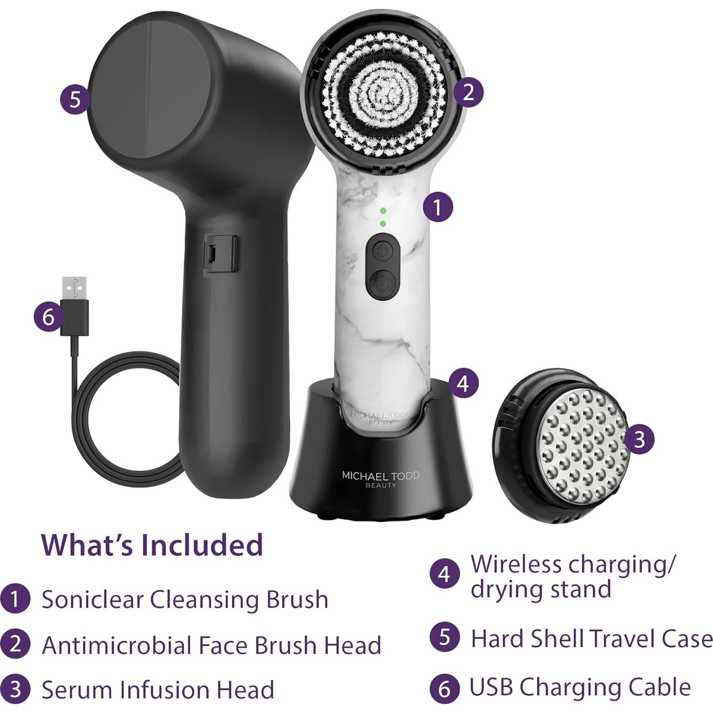 Michael Todd Beauty Soniclear Allure 2024 Best of Beauty Winner Facial Cleansing + Exfoliation Brush System with 4 speeds, Serum Infusion Head + Travel Case