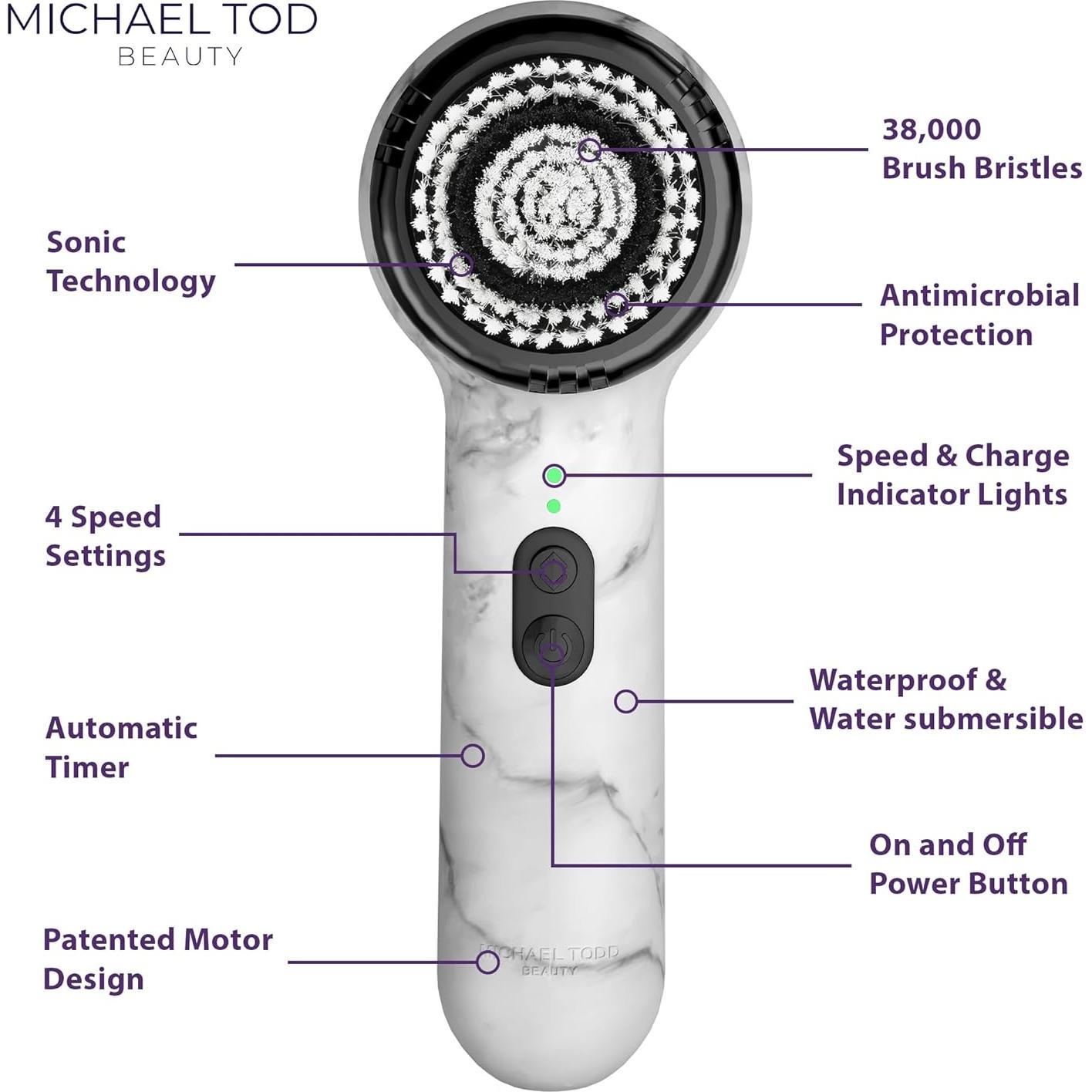 Michael Todd Beauty Soniclear Allure 2024 Best of Beauty Winner Facial Cleansing + Exfoliation Brush System with 4 speeds, Serum Infusion Head + Travel Case
