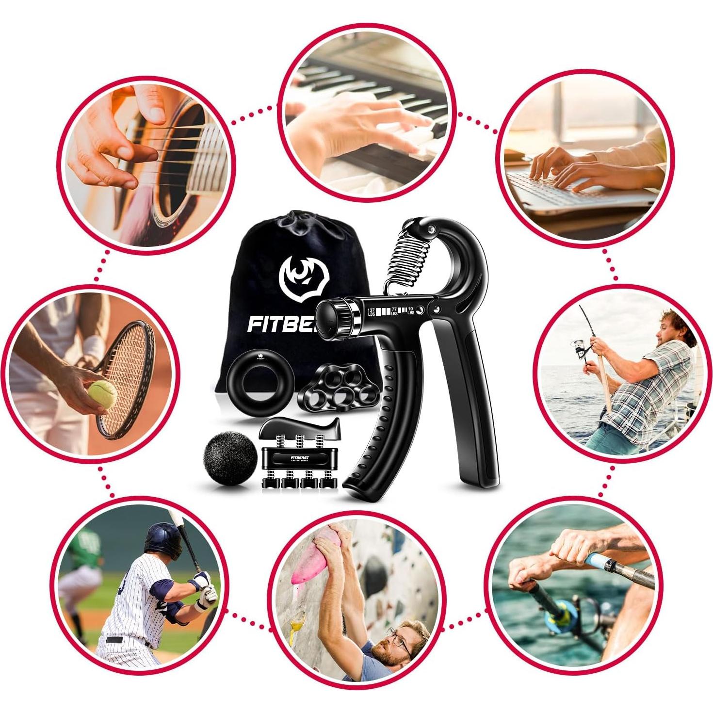 Kit de Agarre de Mano FitBeast - 5 Niveles de Resistencia Ajustable