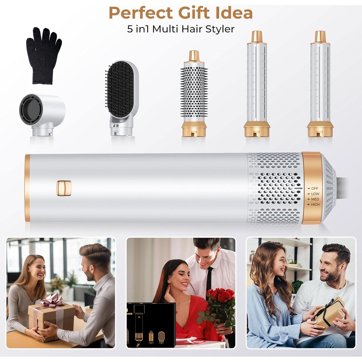 Hair Dryer Brush 5 in 1, Negative Ion Blow Dryer Brush Set Upgrade Hot Air Brush As A Gift for Straight/Curl/Drying/Smoothing Air Styler Curling Wrap Air Curler, Curling Iron Hair Styling Tools
