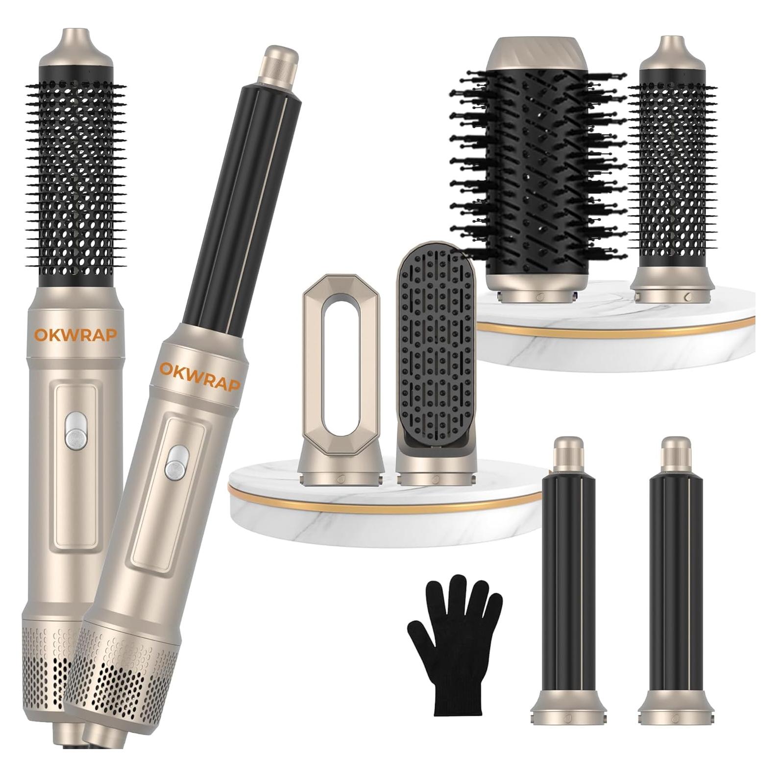 Cepillo Secador 6 en 1 OKWRAP Oro Champán, Estilizador de Cabello