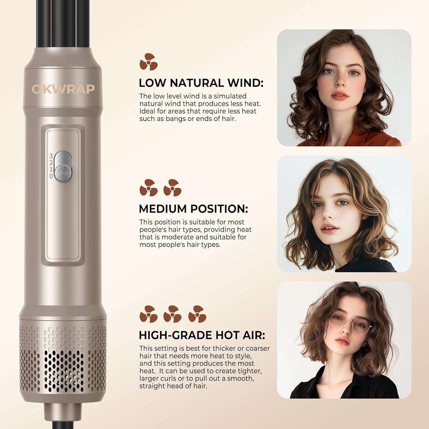 Cepillo Secador 6 en 1 OKWRAP Oro Champán, Estilizador de Cabello