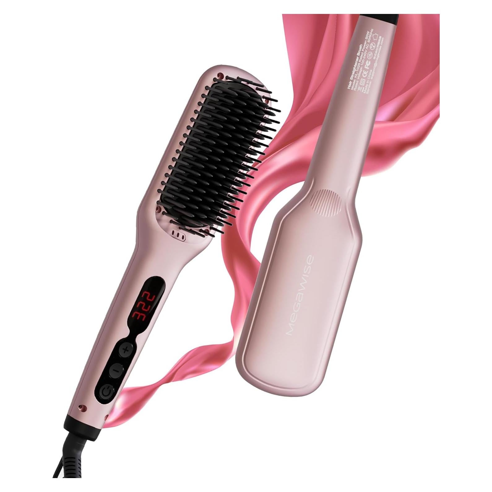 Cepillo Alisador Cerámico MEGAWISE KL-1025 Rosa 2-en-1