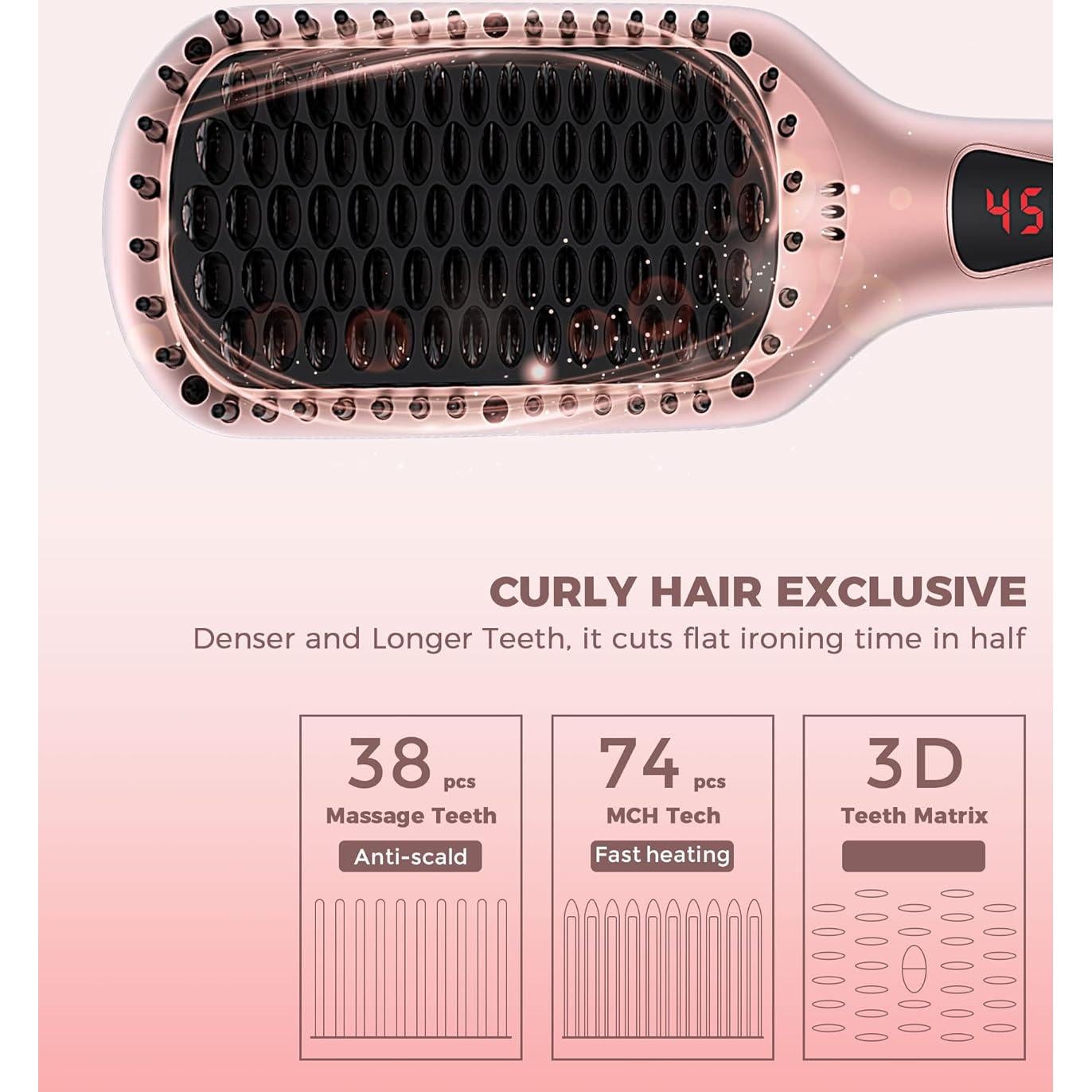 Cepillo Alisador Cerámico MEGAWISE KL-1025 Rosa 2-en-1